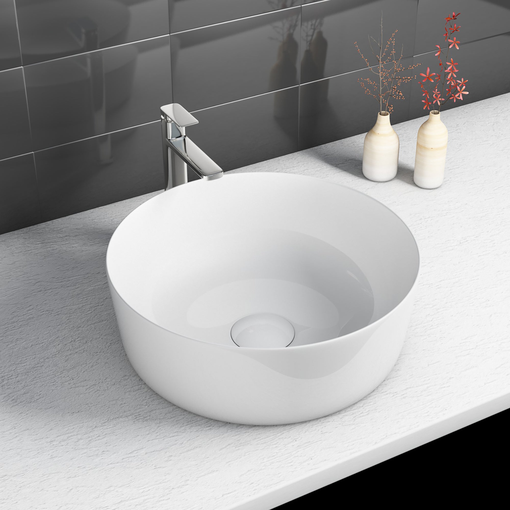 White Ceramic Circular Vessel Bathroom Sink