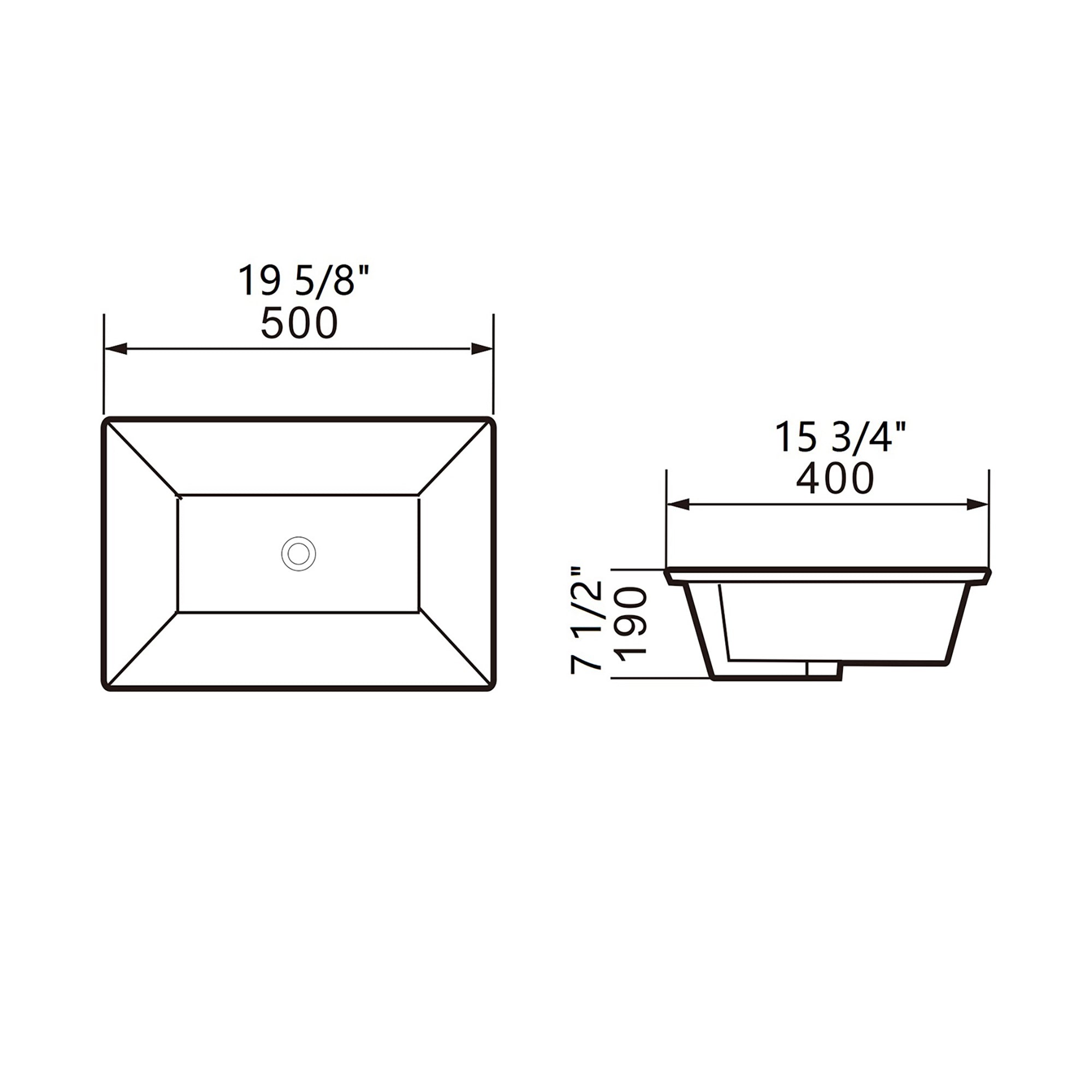 White Ceramic Rectangular Drop-in Bathroom Sink