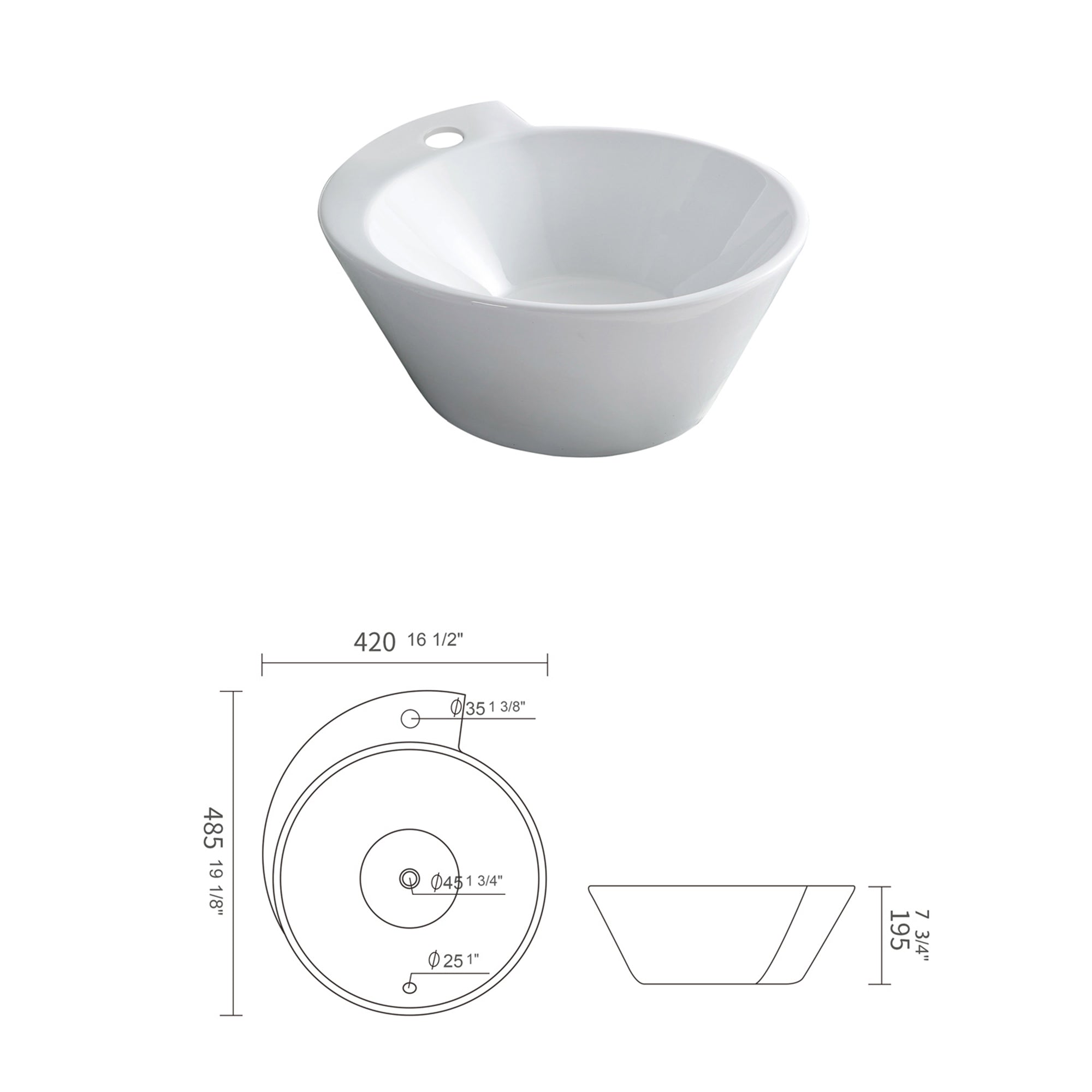 White Ceramic Circular Vessel Bathroom Sink