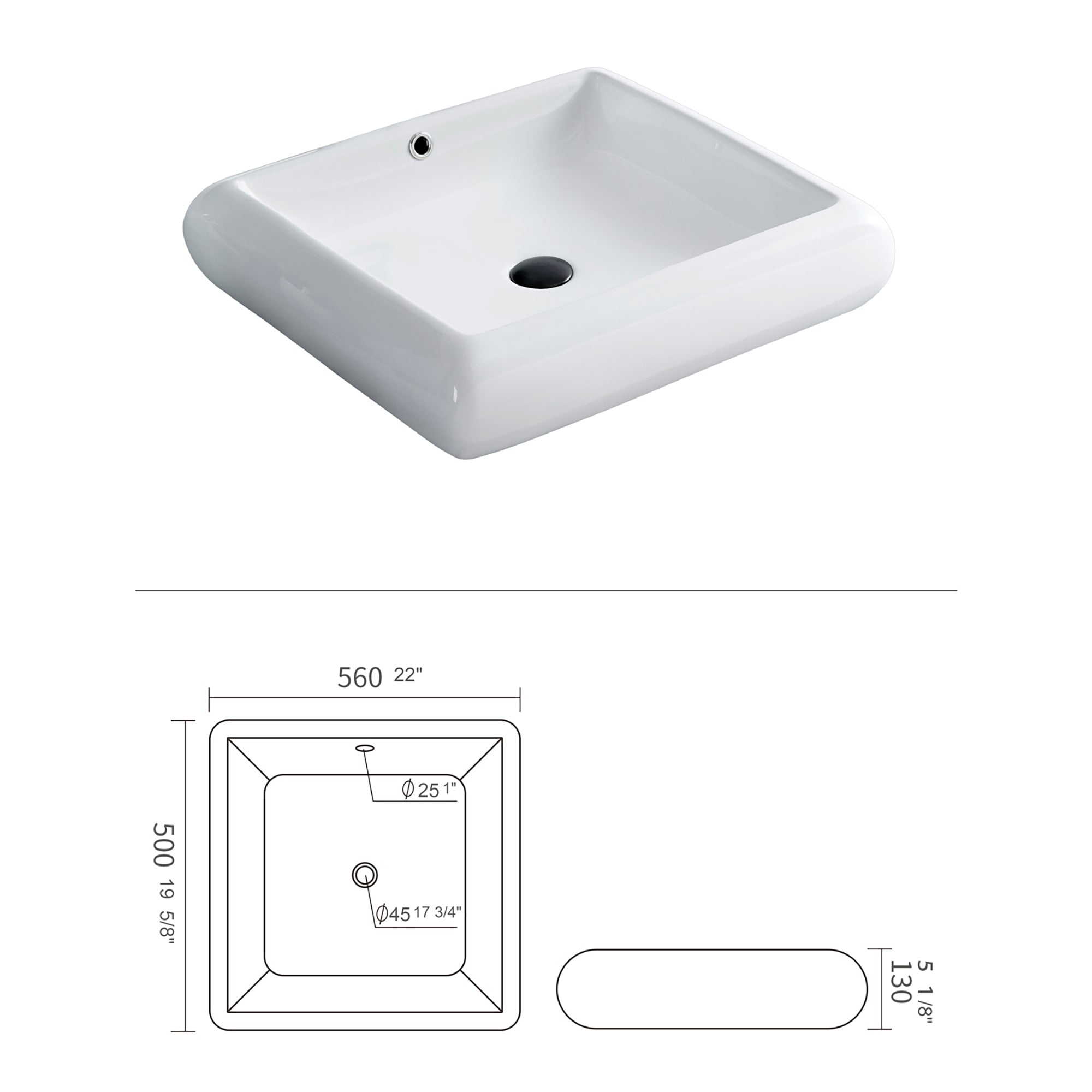 White Ceramic Rectangular Vessel Bathroom Sink