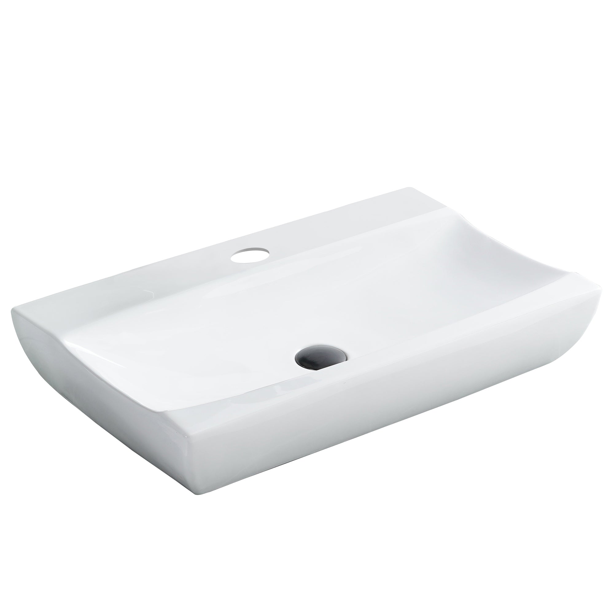 White Ceramic Rectangular Vessel Bathroom Sink