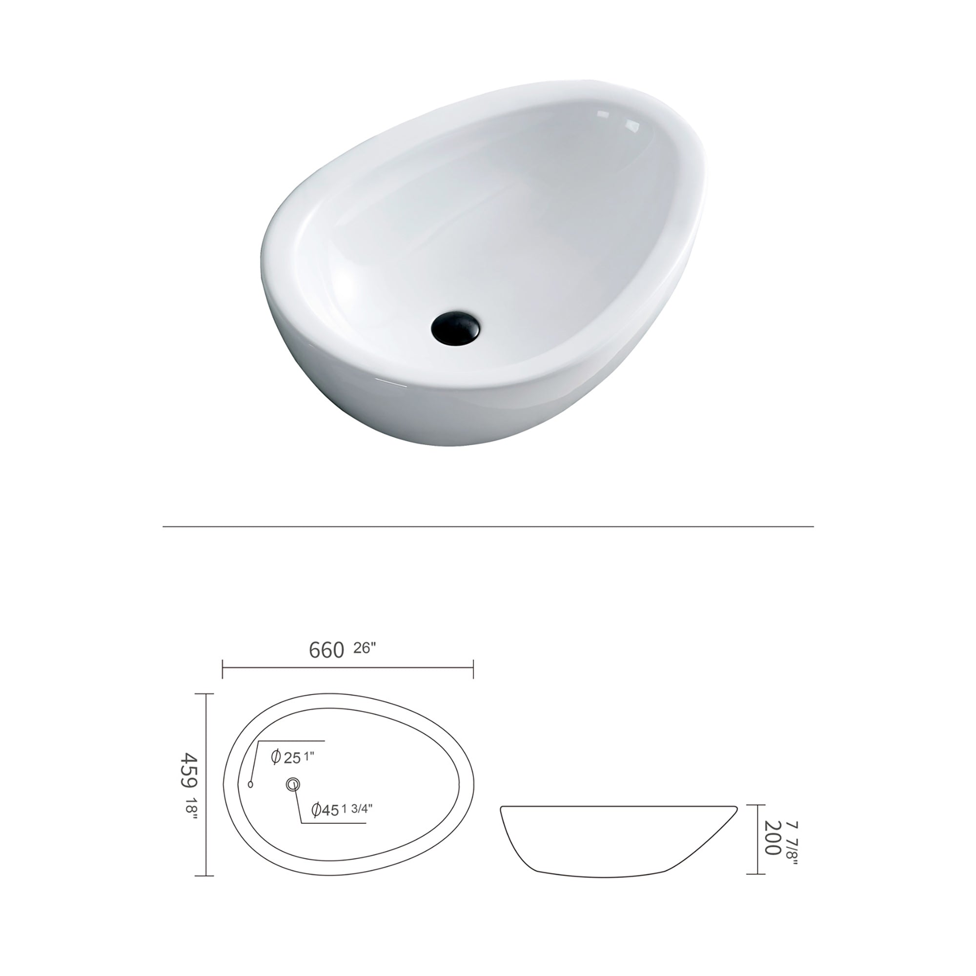 White Ceramic Specialty Vessel Bathroom Sink