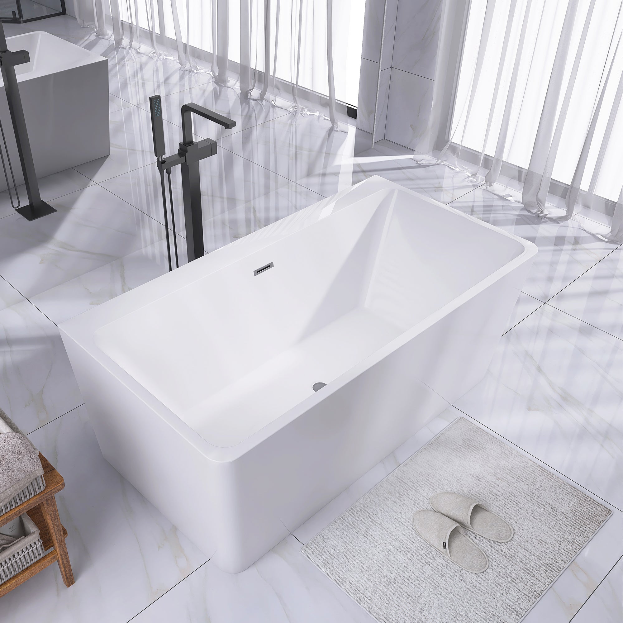 55" x 28" Freestanding Soaking Acrylic Bathtub