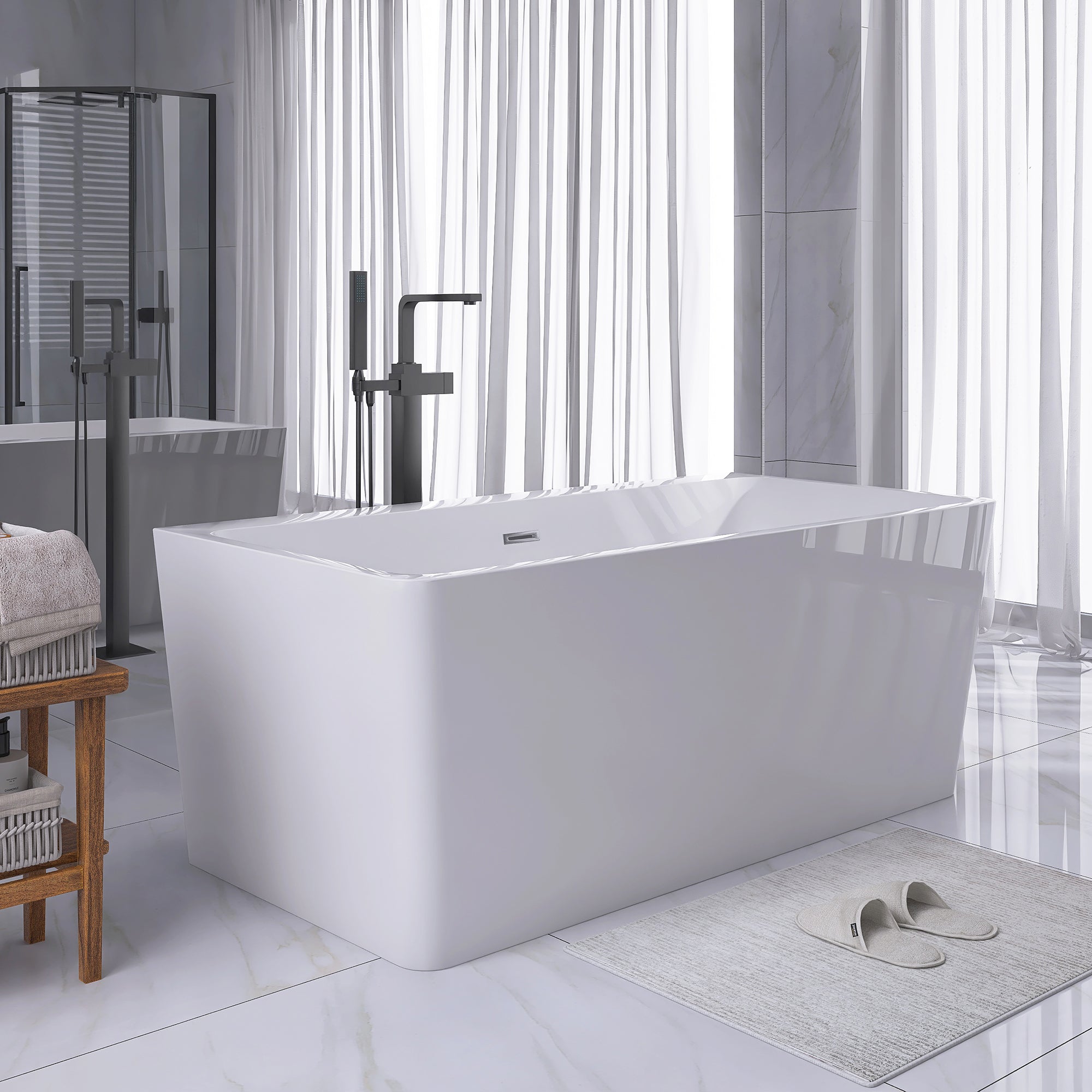 55" x 28" Freestanding Soaking Acrylic Bathtub