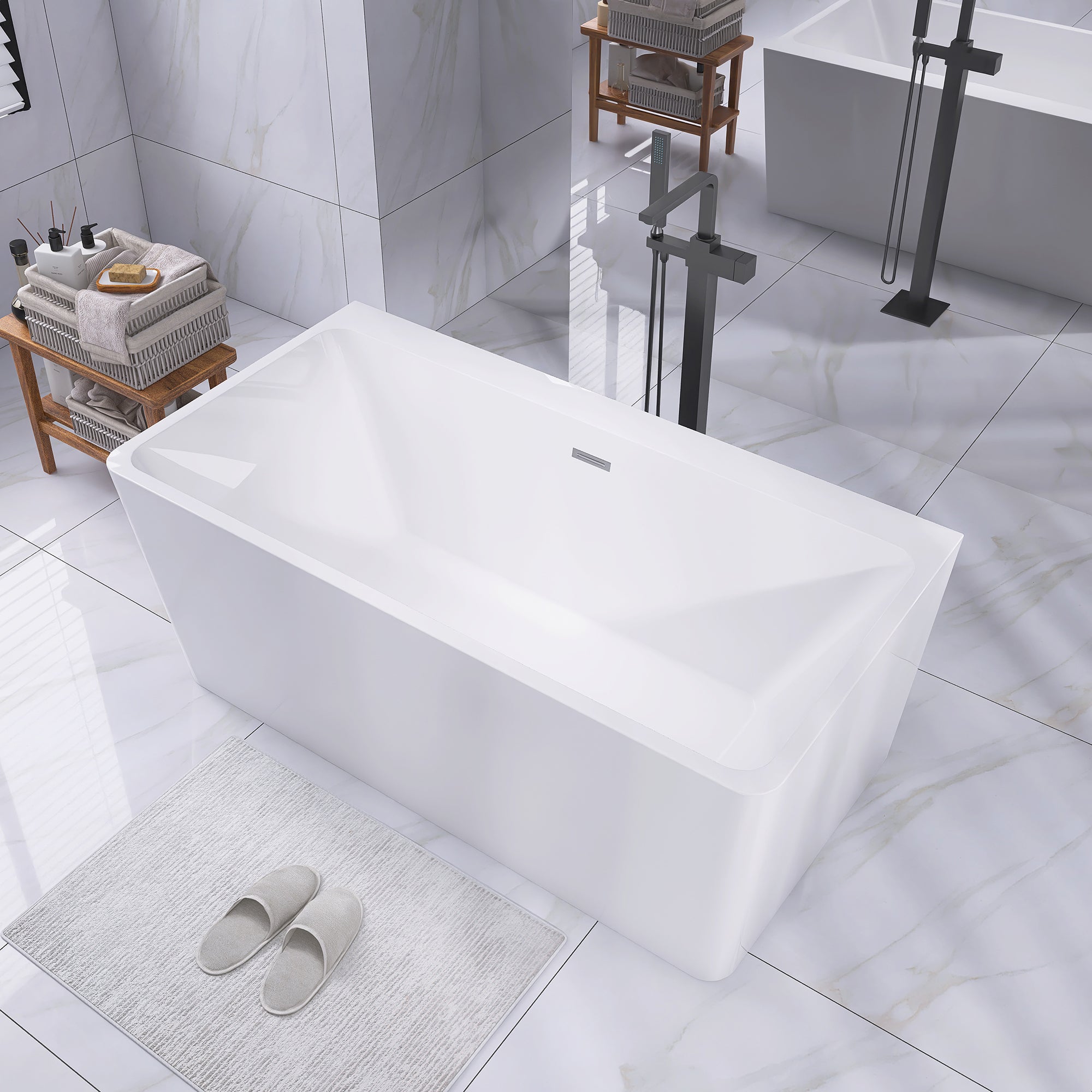 55" x 28" Freestanding Soaking Acrylic Bathtub