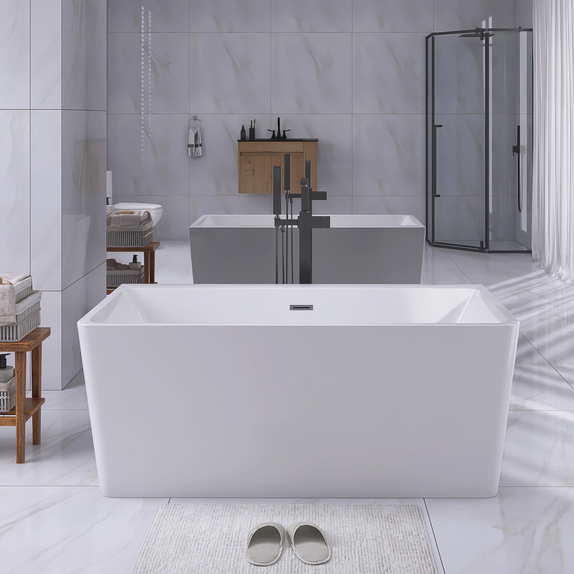 55" x 28" Freestanding Soaking Acrylic Bathtub