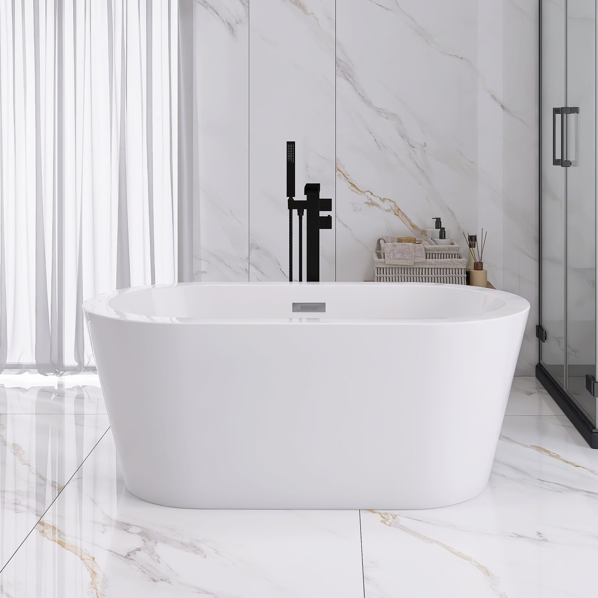 55" x 30" Freestanding Soaking Acrylic Bathtub