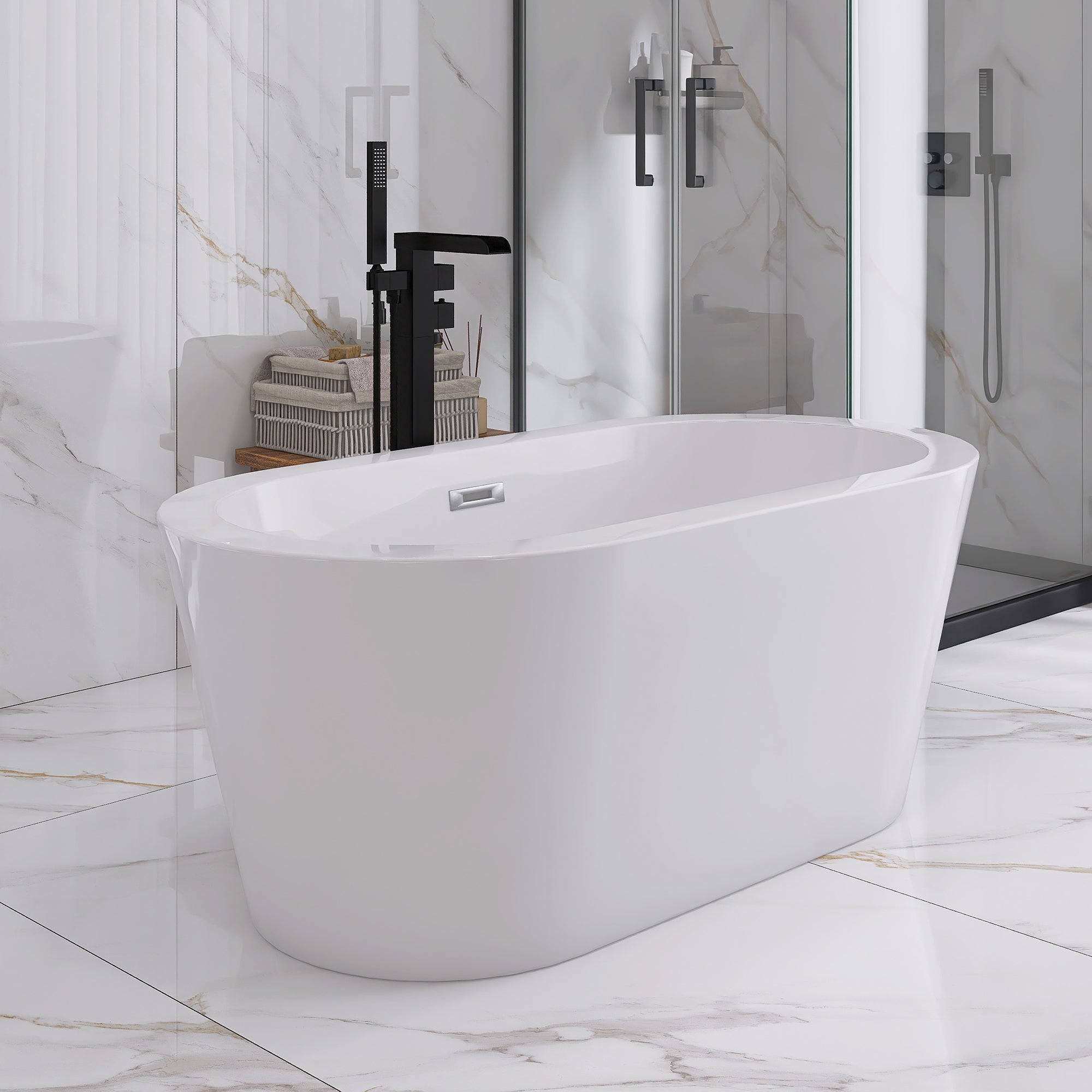 55" x 30" Freestanding Soaking Acrylic Bathtub