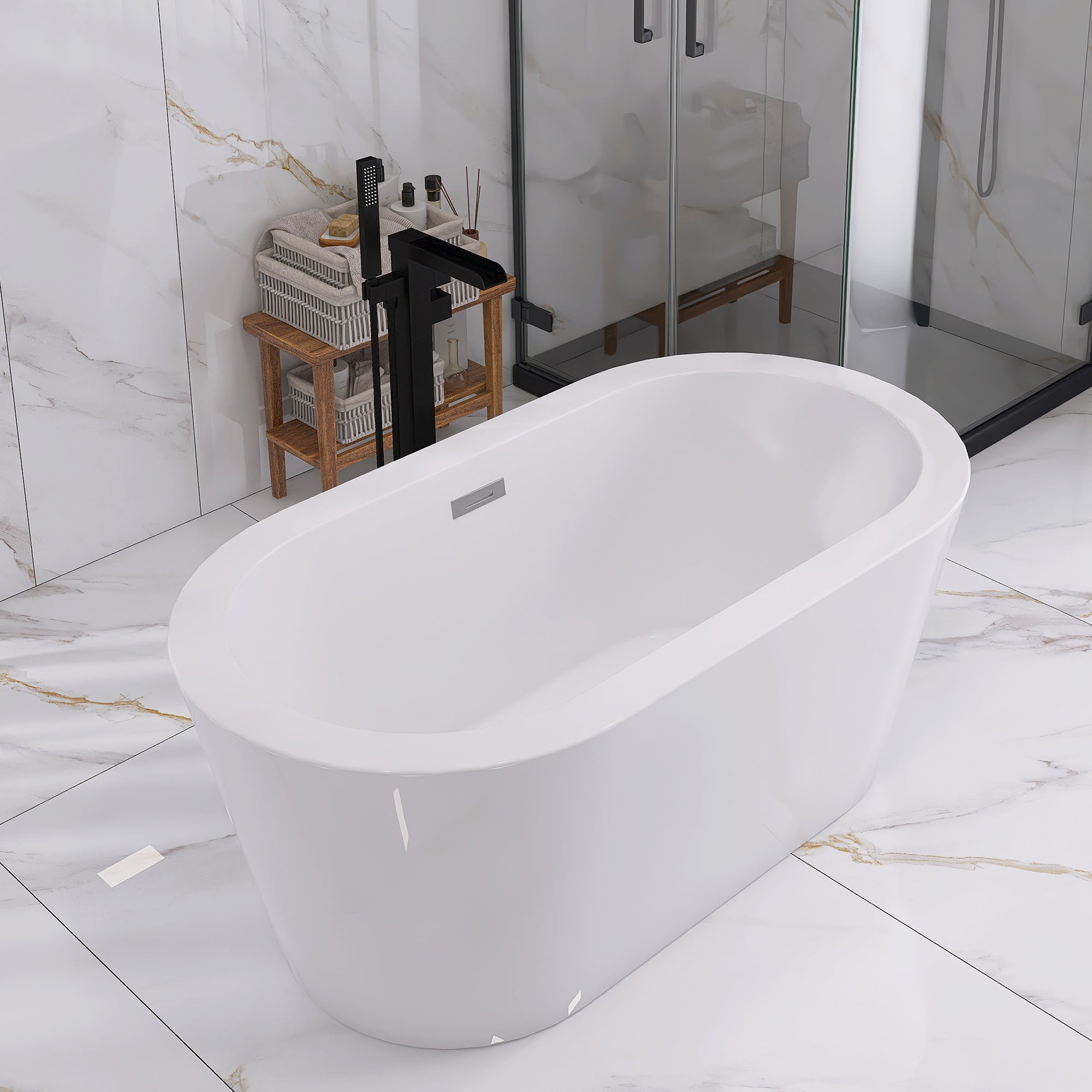 55" x 30" Freestanding Soaking Acrylic Bathtub