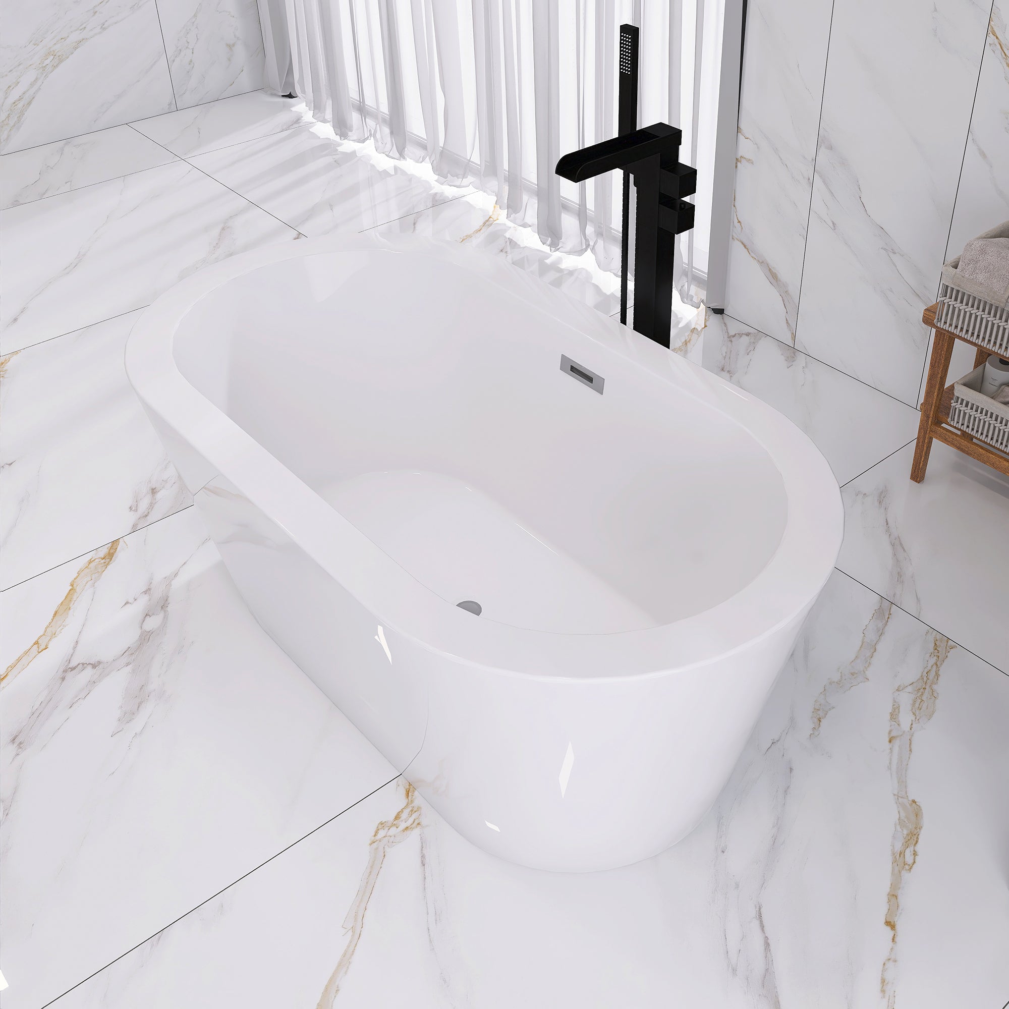 55" x 30" Freestanding Soaking Acrylic Bathtub