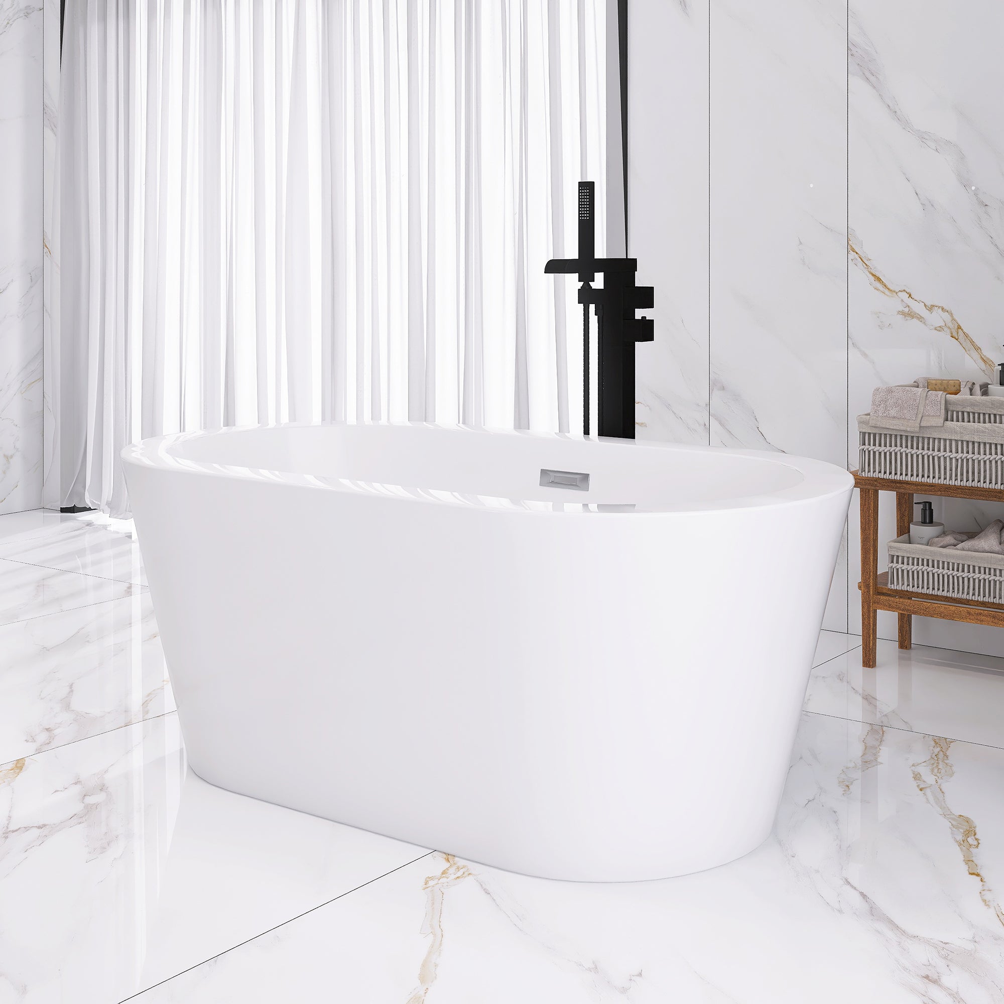 55" x 30" Freestanding Soaking Acrylic Bathtub