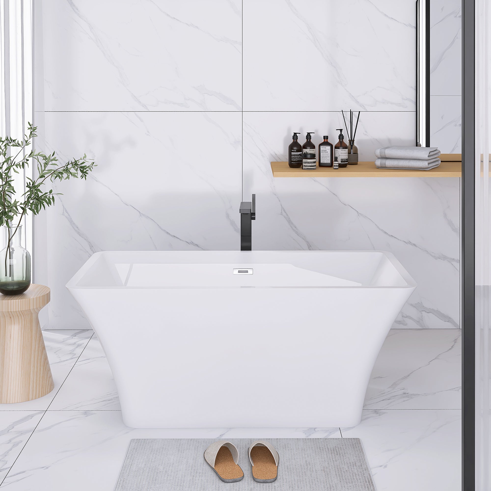 55" x 28" Freestanding Soaking Acrylic Bathtub
