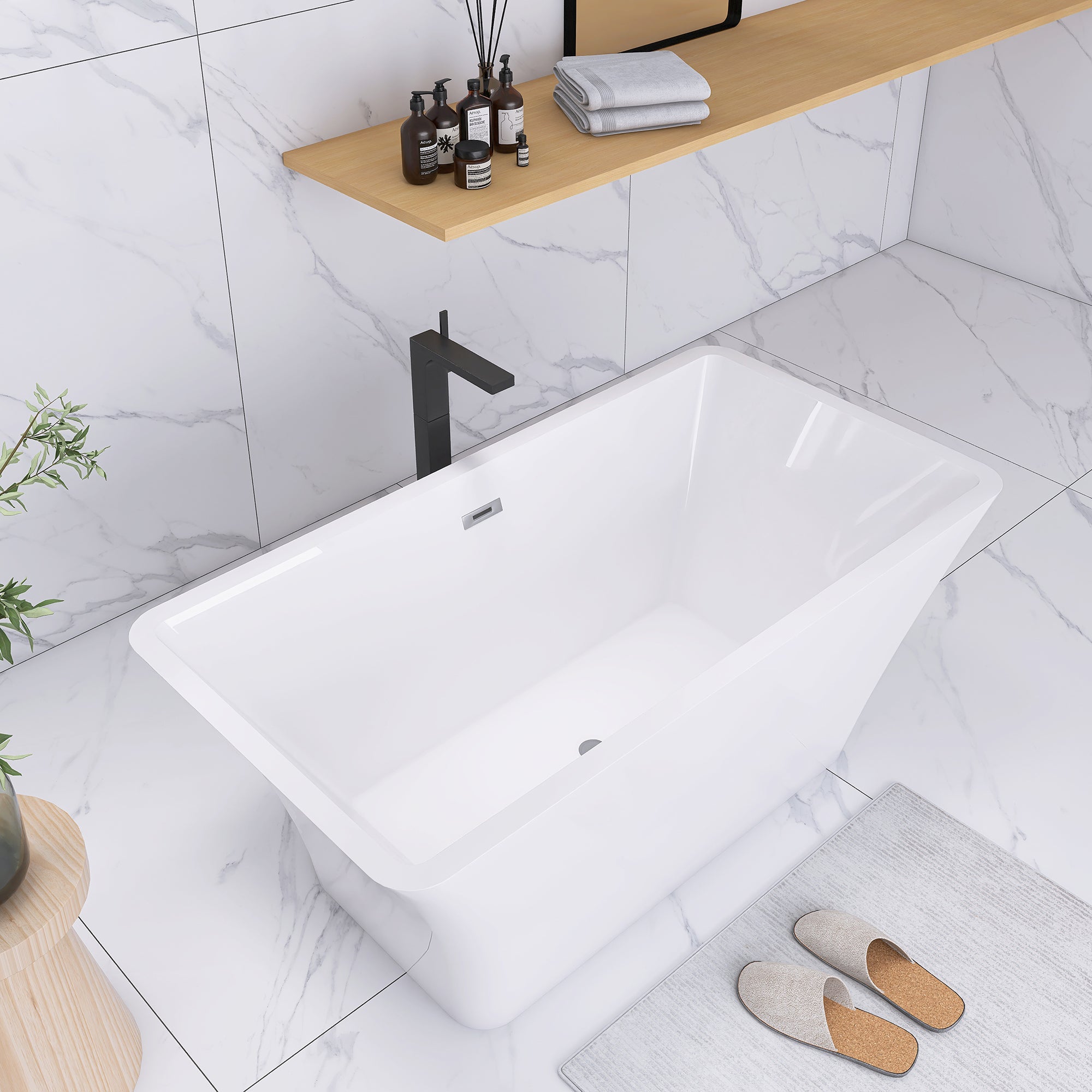 55" x 28" Freestanding Soaking Acrylic Bathtub