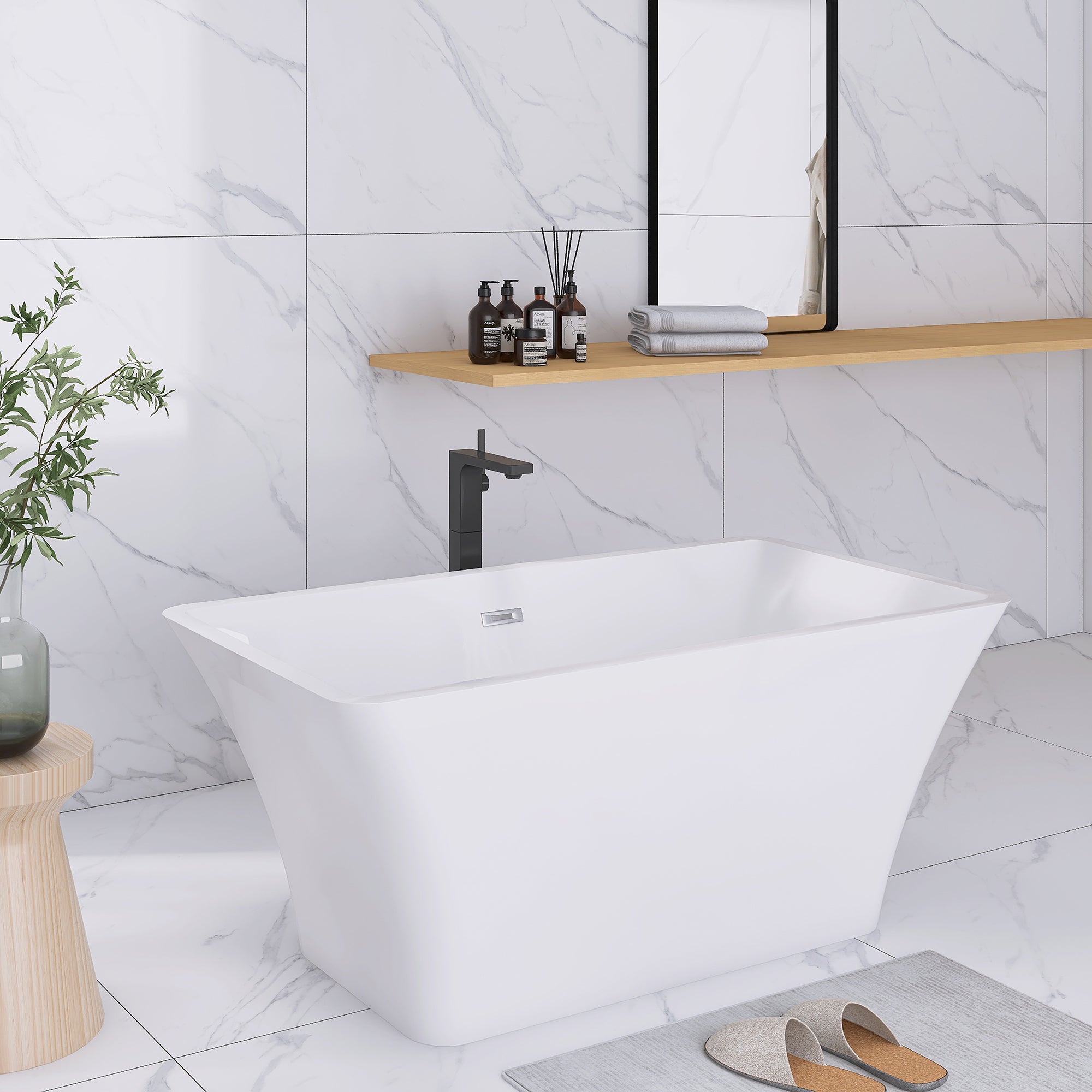 55" x 28" Freestanding Soaking Acrylic Bathtub