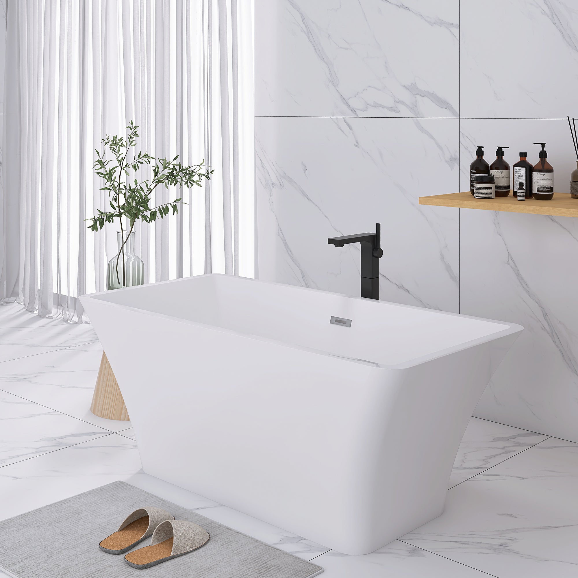 55" x 28" Freestanding Soaking Acrylic Bathtub
