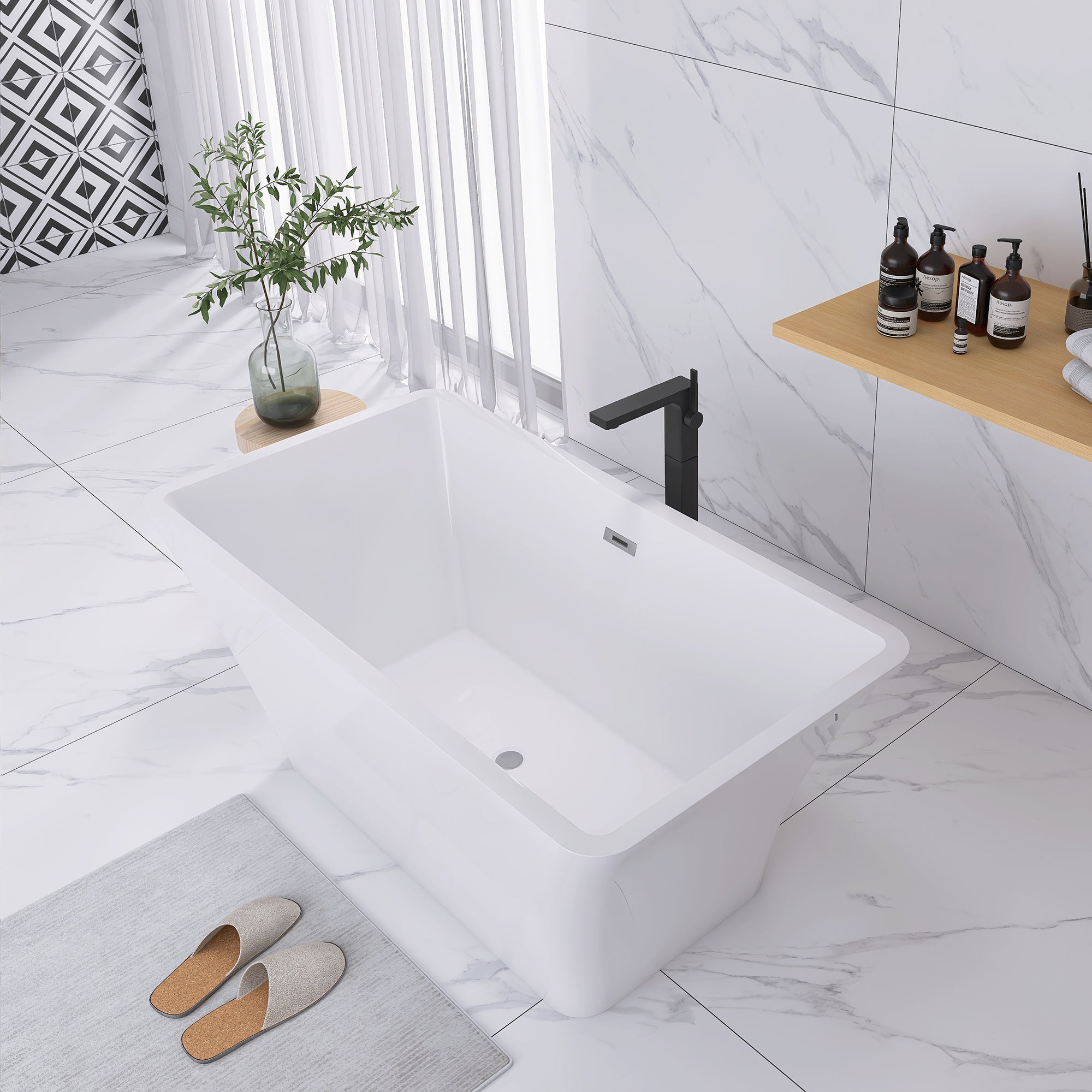 55" x 28" Freestanding Soaking Acrylic Bathtub