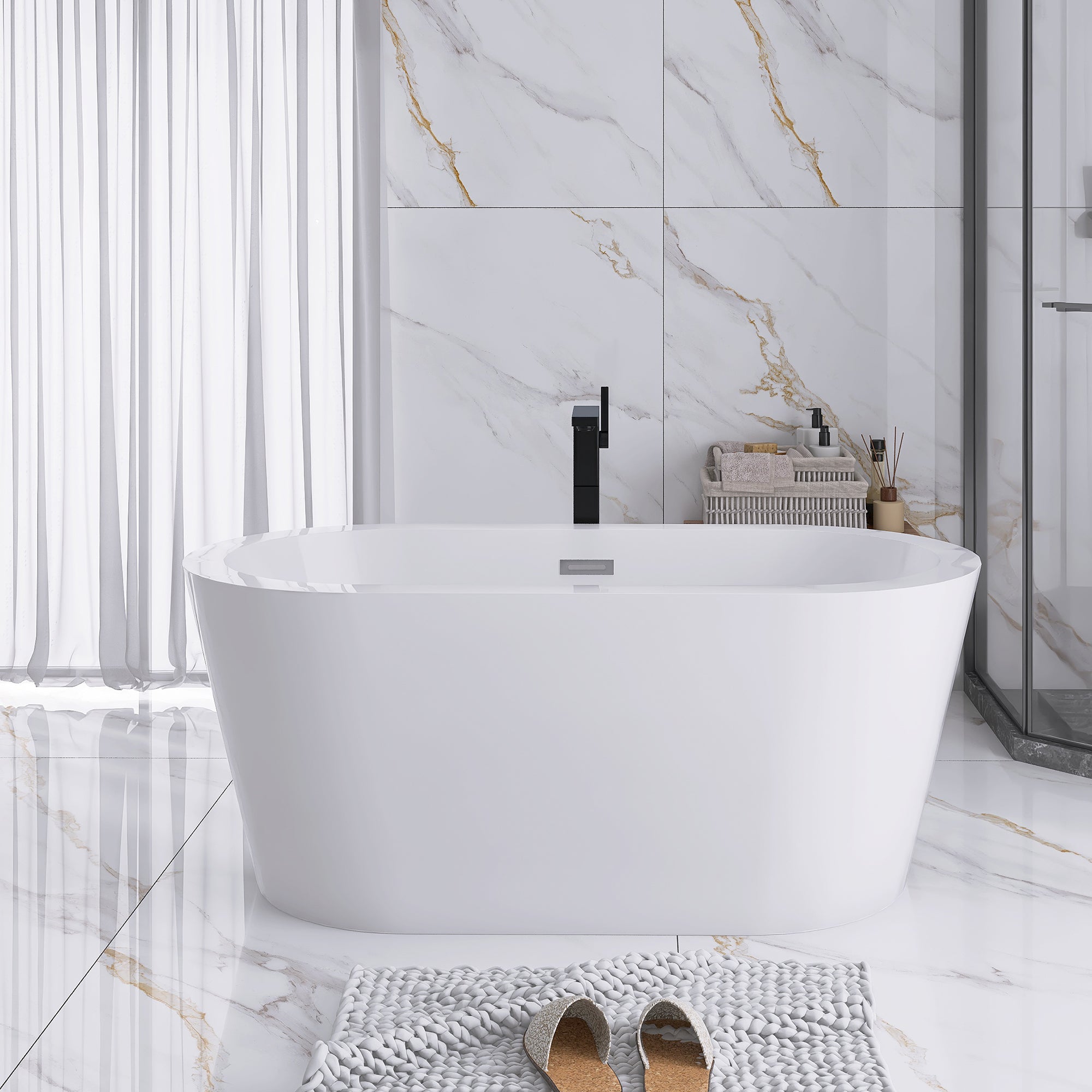 55" x 27.5" Freestanding Double Slipper Soaking Acrylic Bathtub