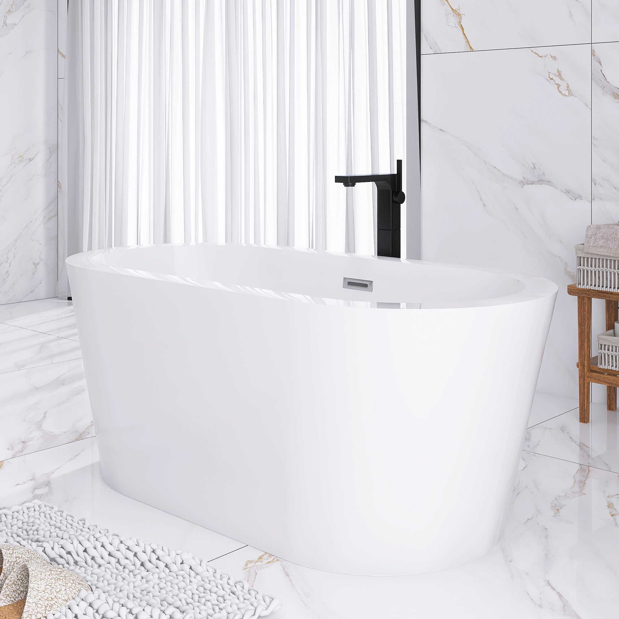 55" x 27.5" Freestanding Double Slipper Soaking Acrylic Bathtub