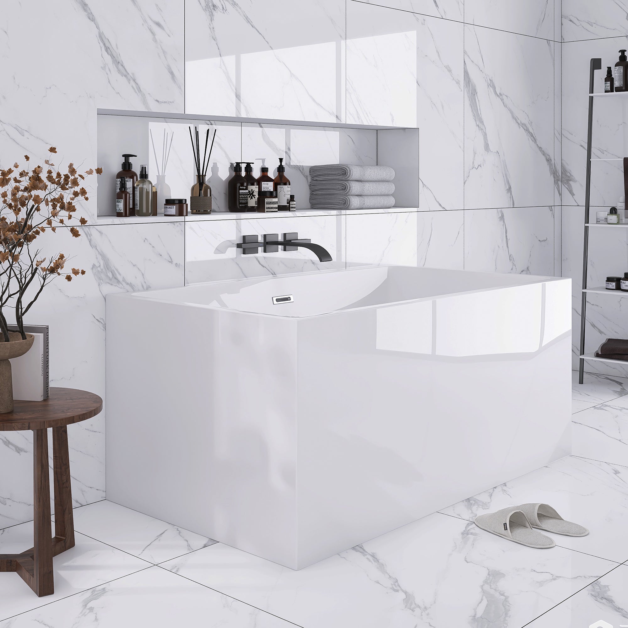55" x 30" Freestanding Double Slipper Soaking Acrylic Bathtub