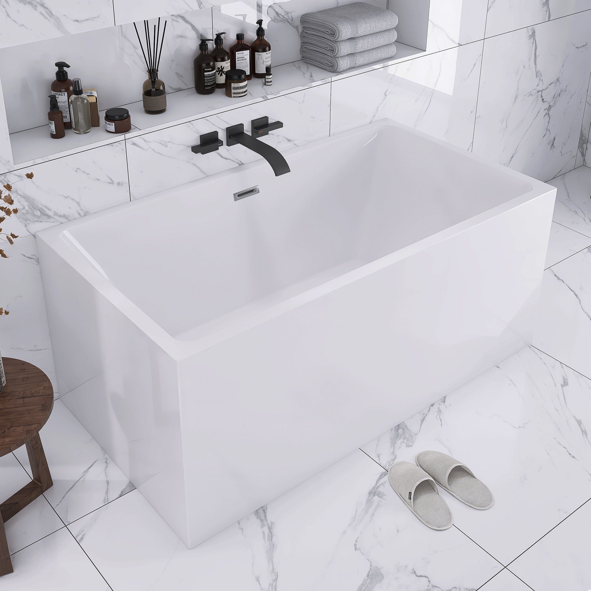 55" x 30" Freestanding Double Slipper Soaking Acrylic Bathtub