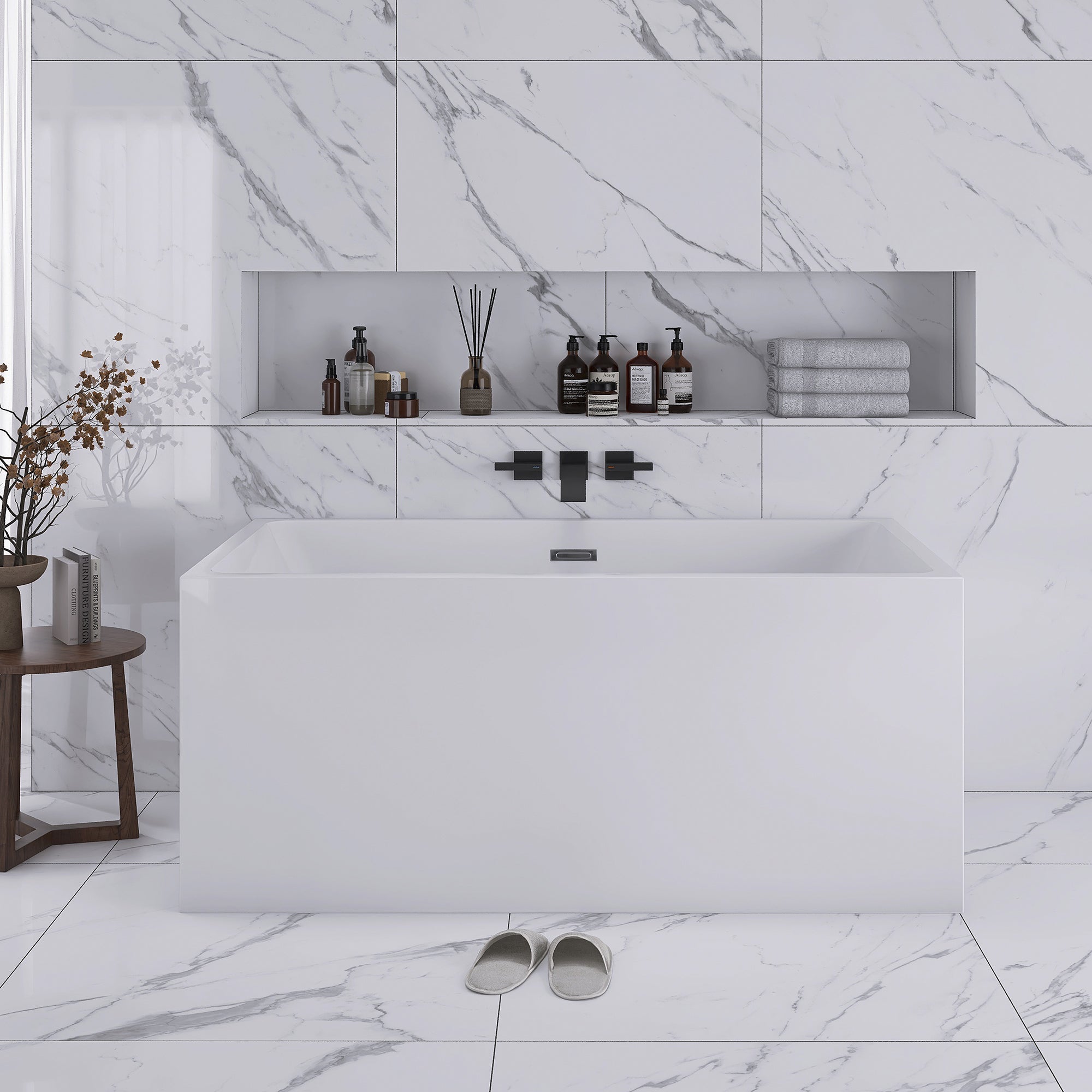 55" x 30" Freestanding Double Slipper Soaking Acrylic Bathtub