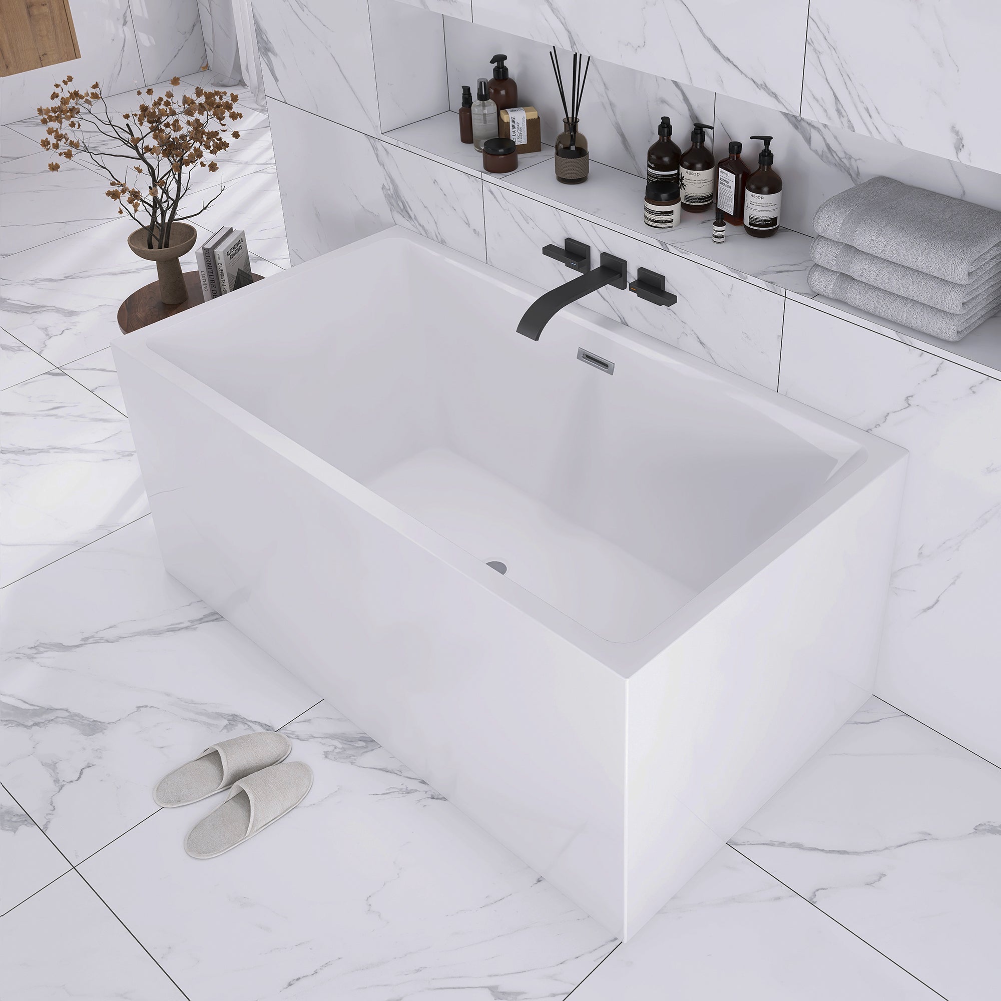 55" x 30" Freestanding Double Slipper Soaking Acrylic Bathtub