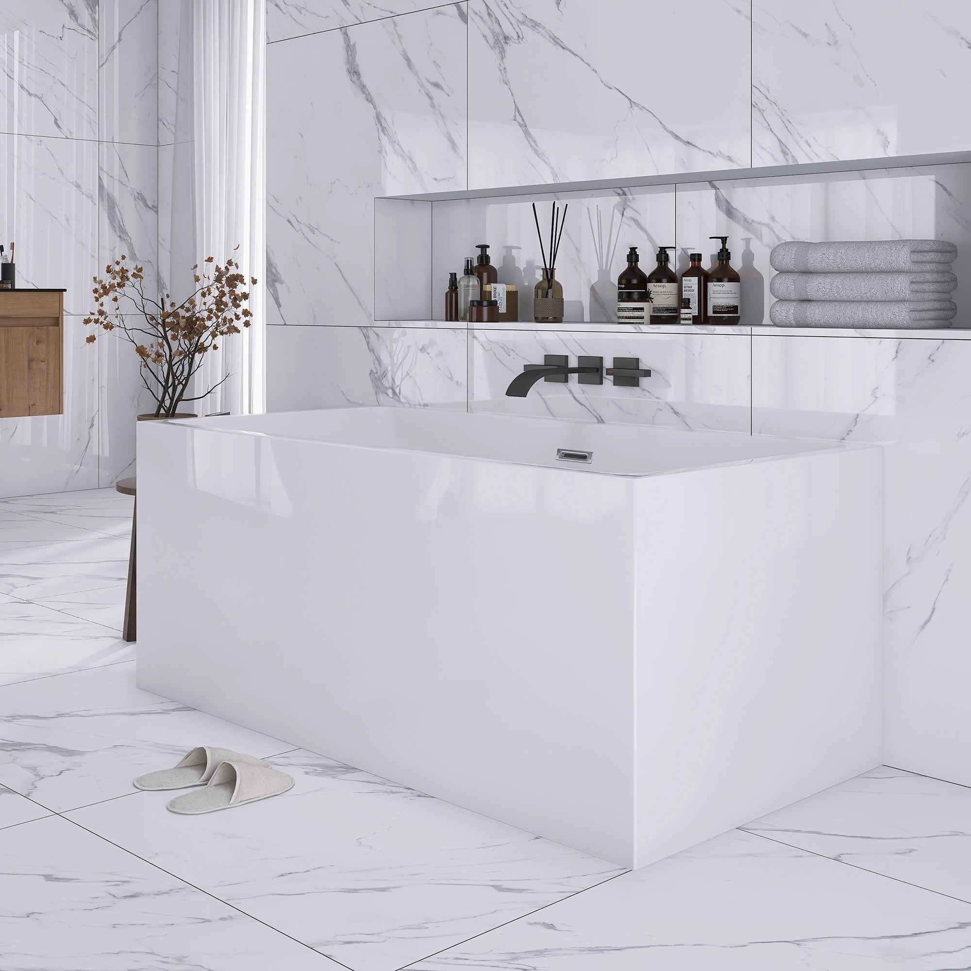 55" x 30" Freestanding Double Slipper Soaking Acrylic Bathtub