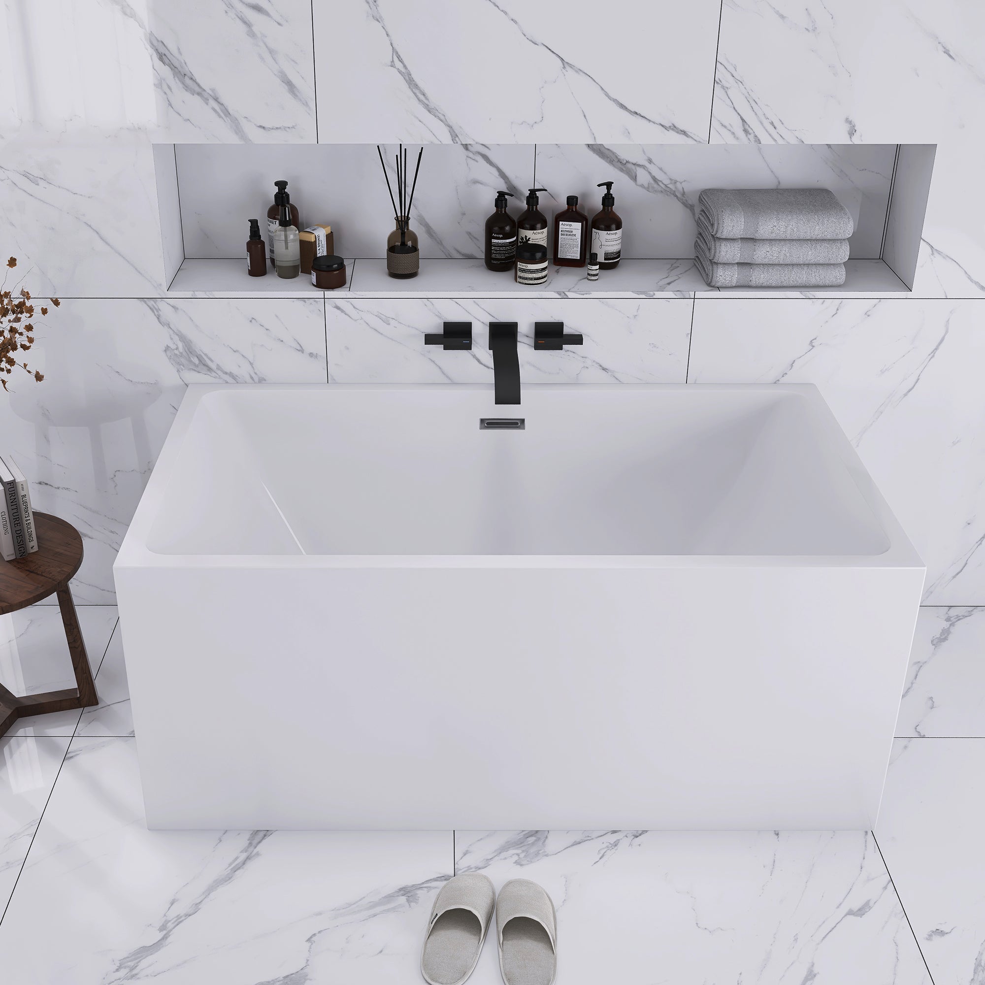 55" x 30" Freestanding Double Slipper Soaking Acrylic Bathtub