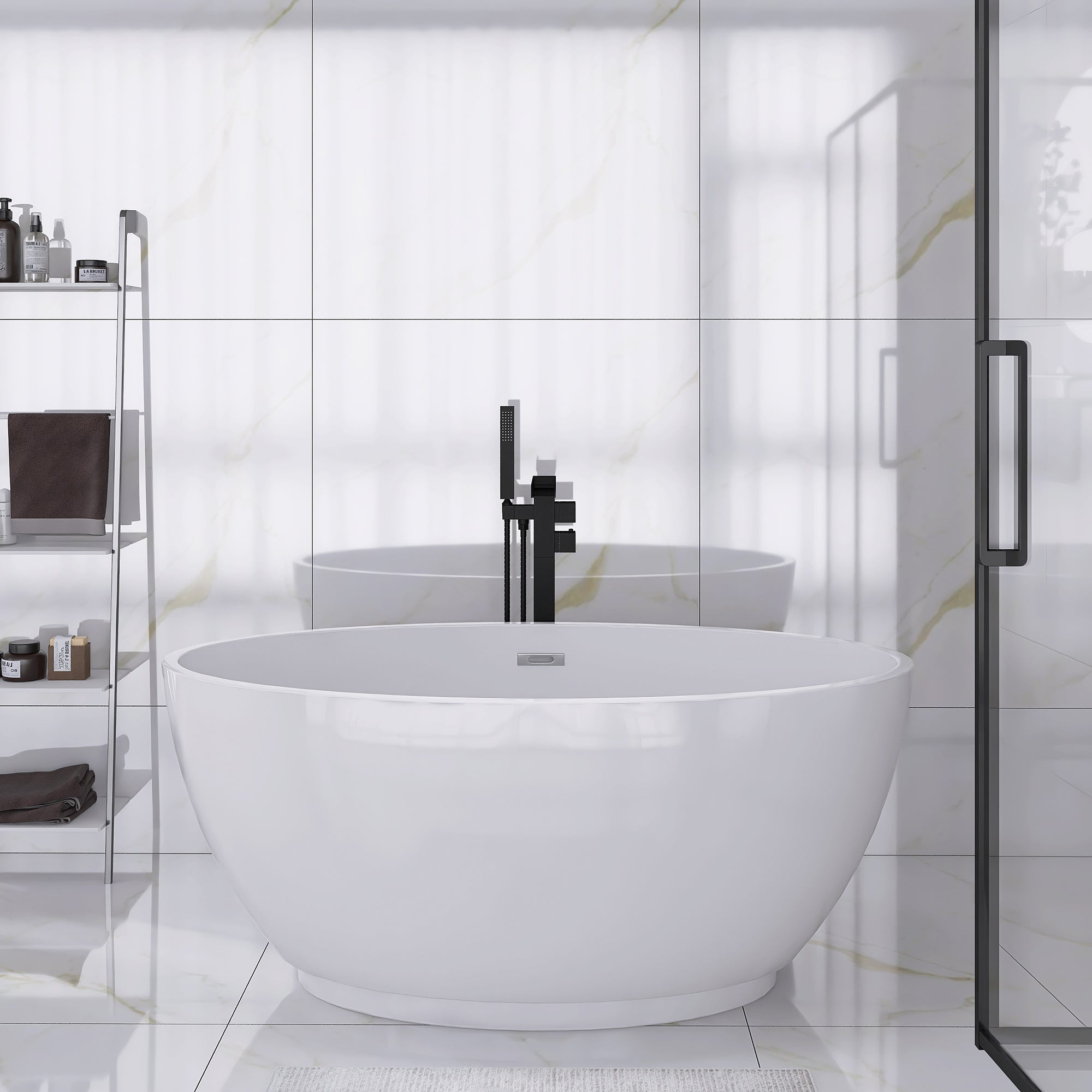 55" x 30" Freestanding Double Slipper Soaking Acrylic Bathtub