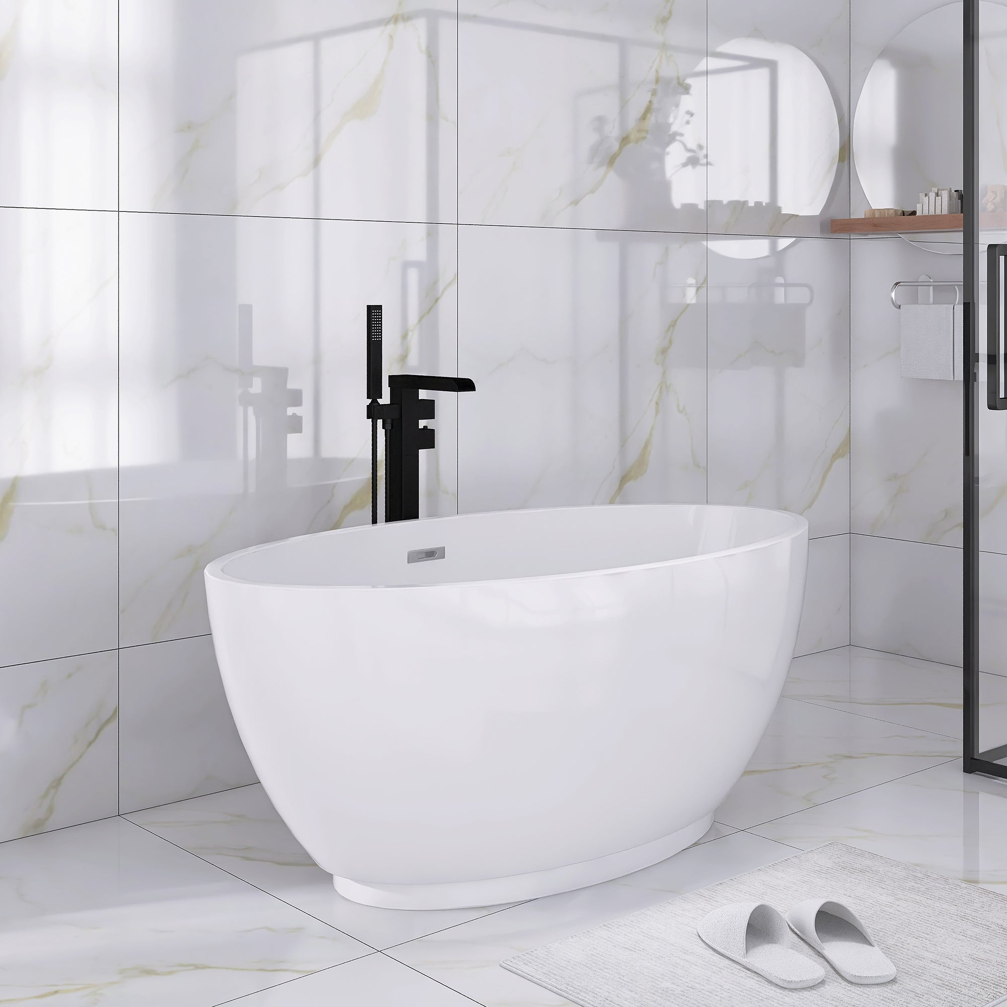 55" x 30" Freestanding Double Slipper Soaking Acrylic Bathtub