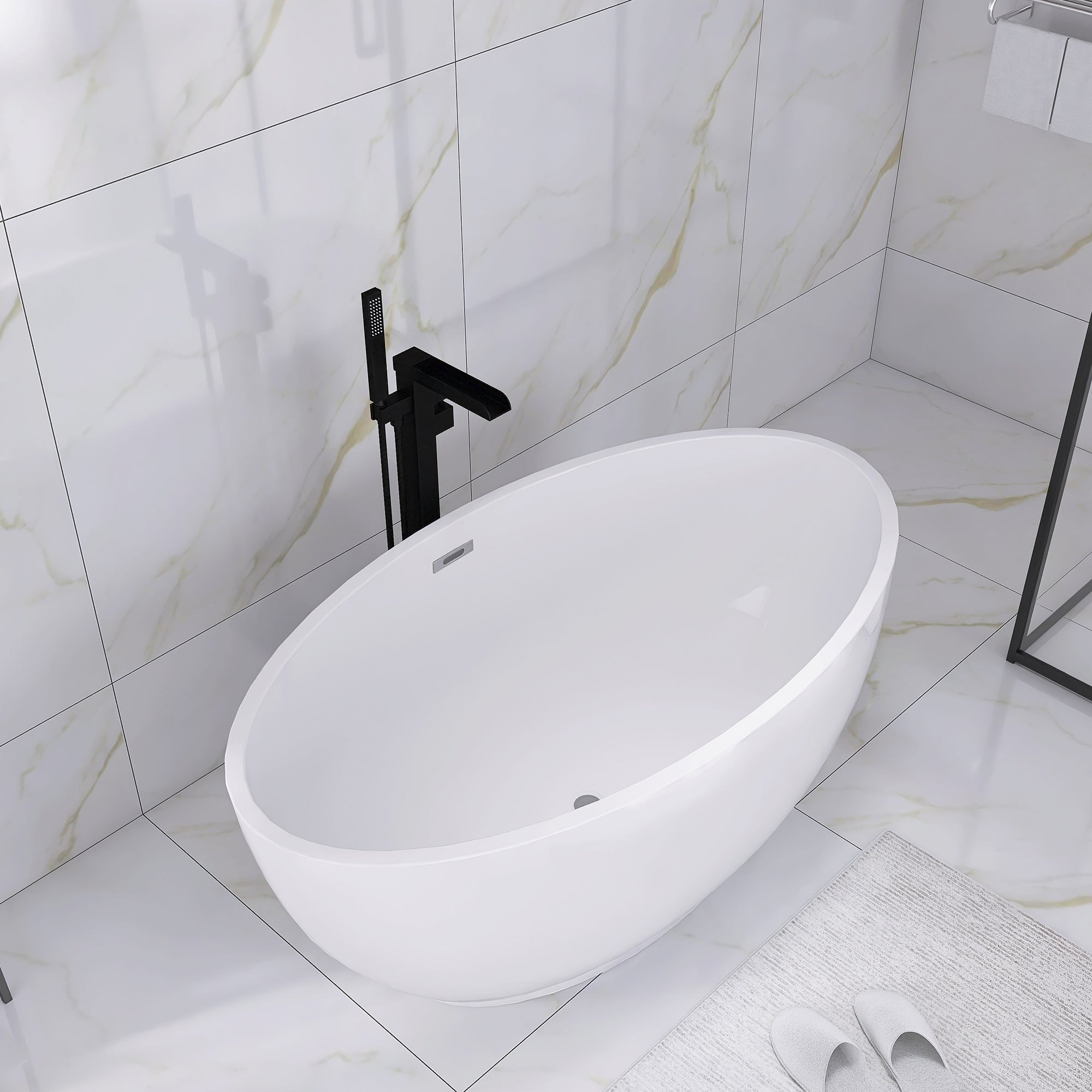 55" x 30" Freestanding Double Slipper Soaking Acrylic Bathtub