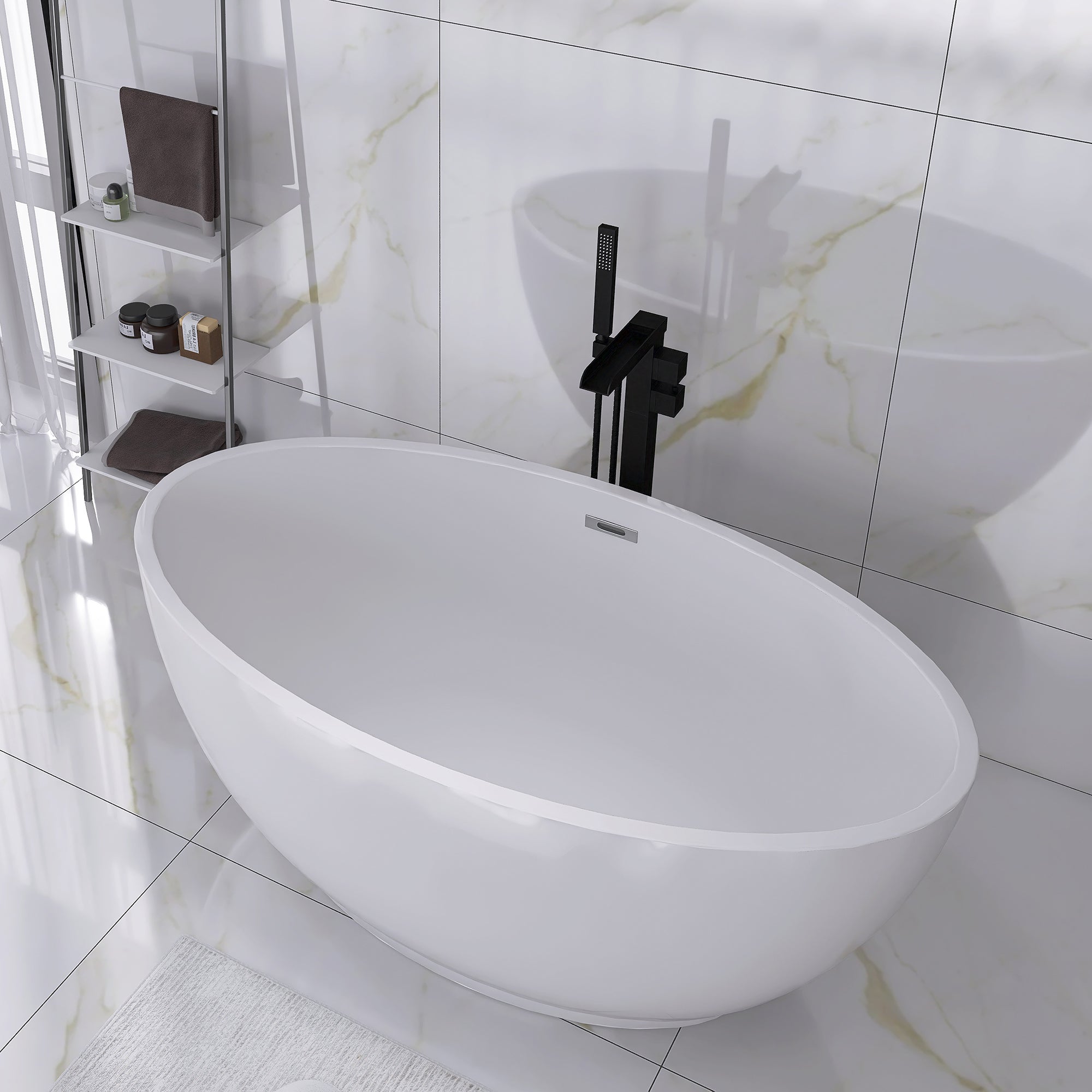 55" x 30" Freestanding Double Slipper Soaking Acrylic Bathtub