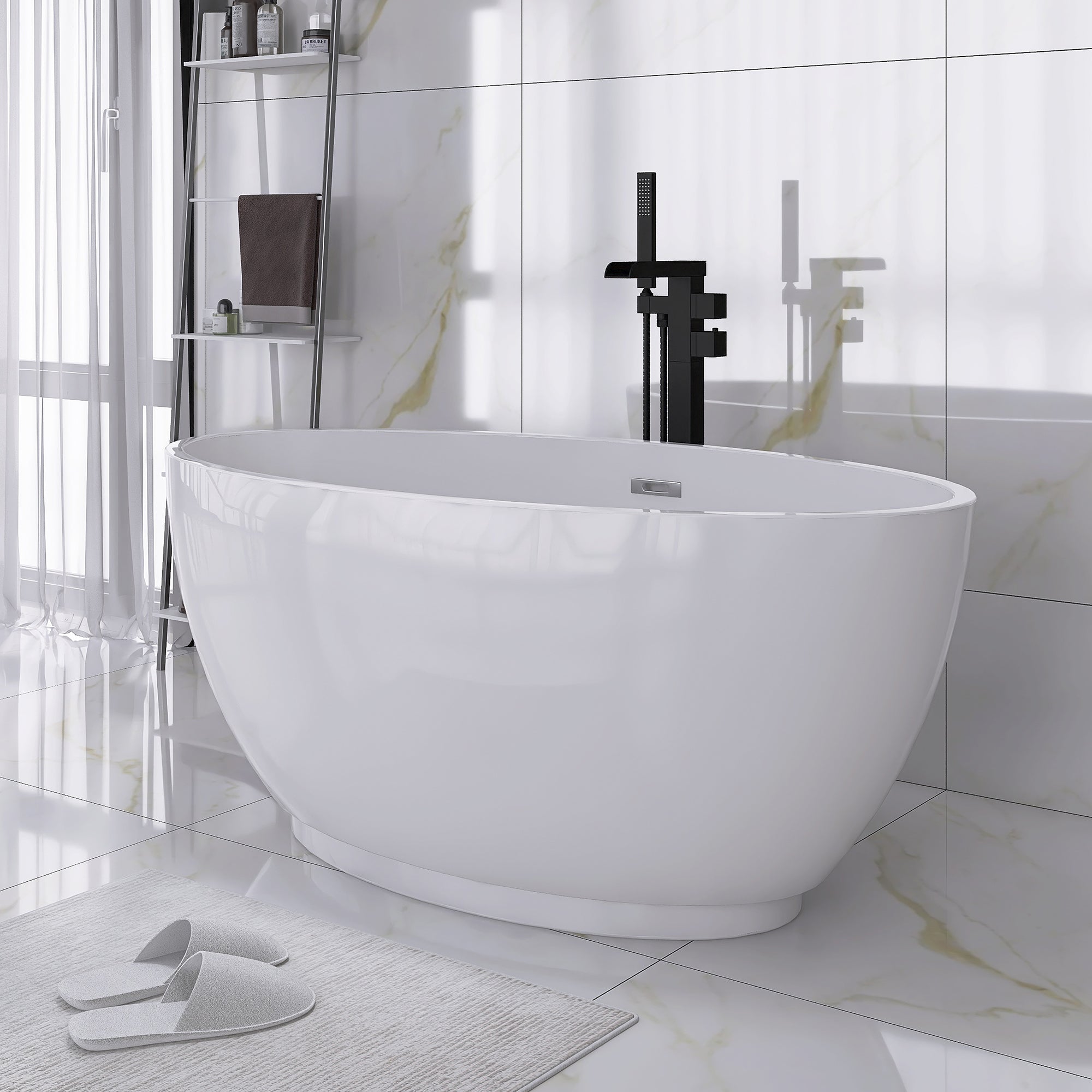 55" x 30" Freestanding Double Slipper Soaking Acrylic Bathtub