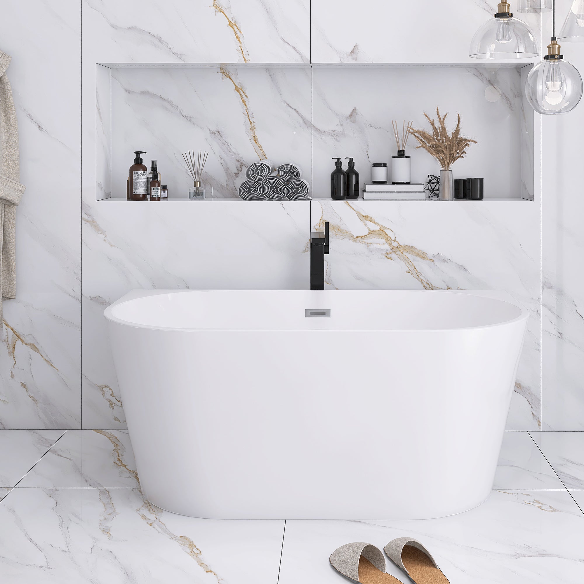 55" x 30" Freestanding Soaking Acrylic Bathtub