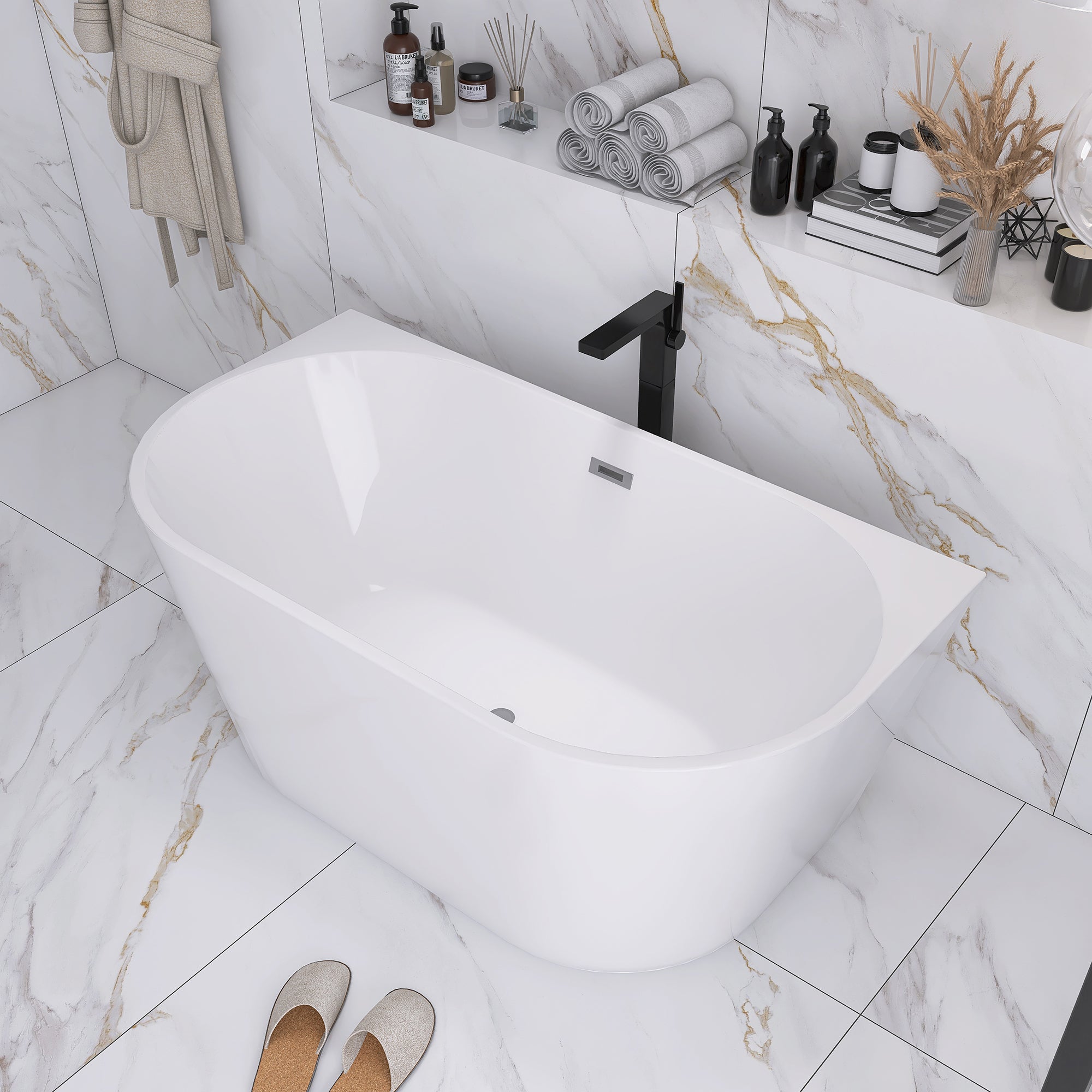 55" x 30" Freestanding Soaking Acrylic Bathtub