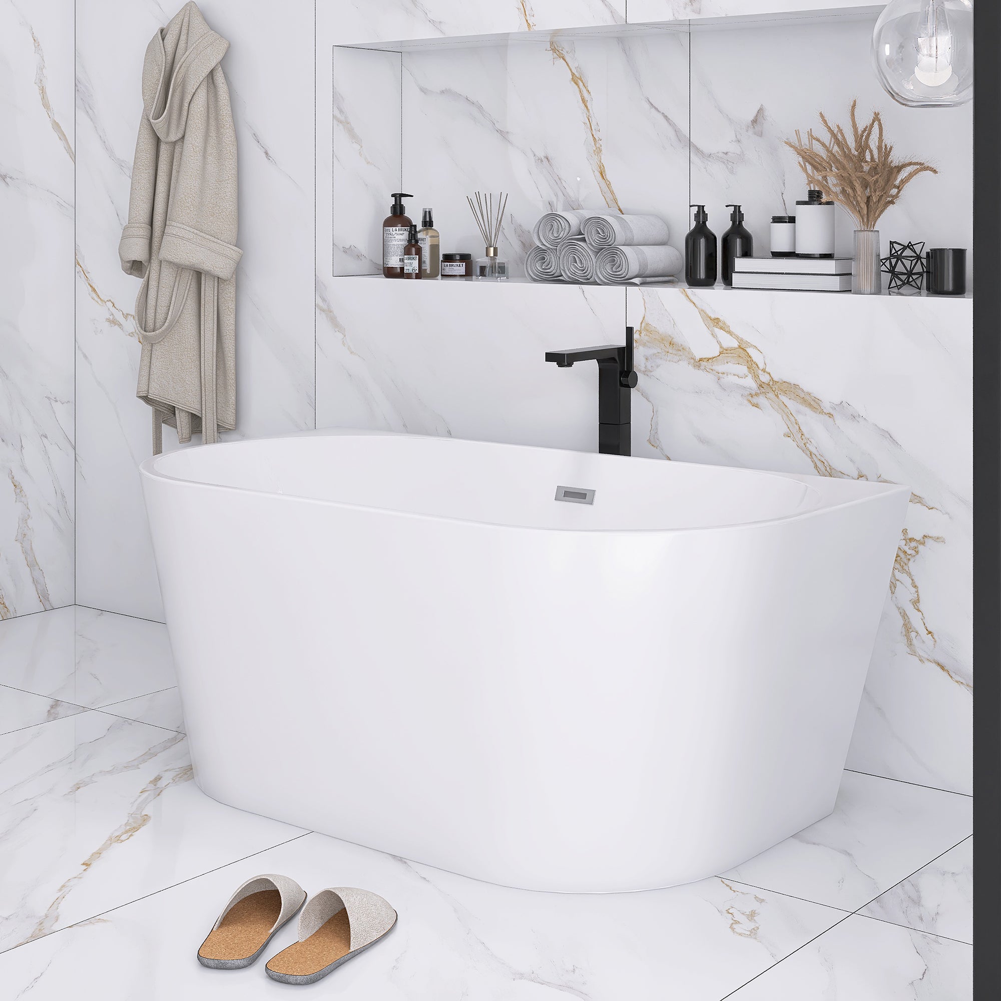 55" x 30" Freestanding Soaking Acrylic Bathtub