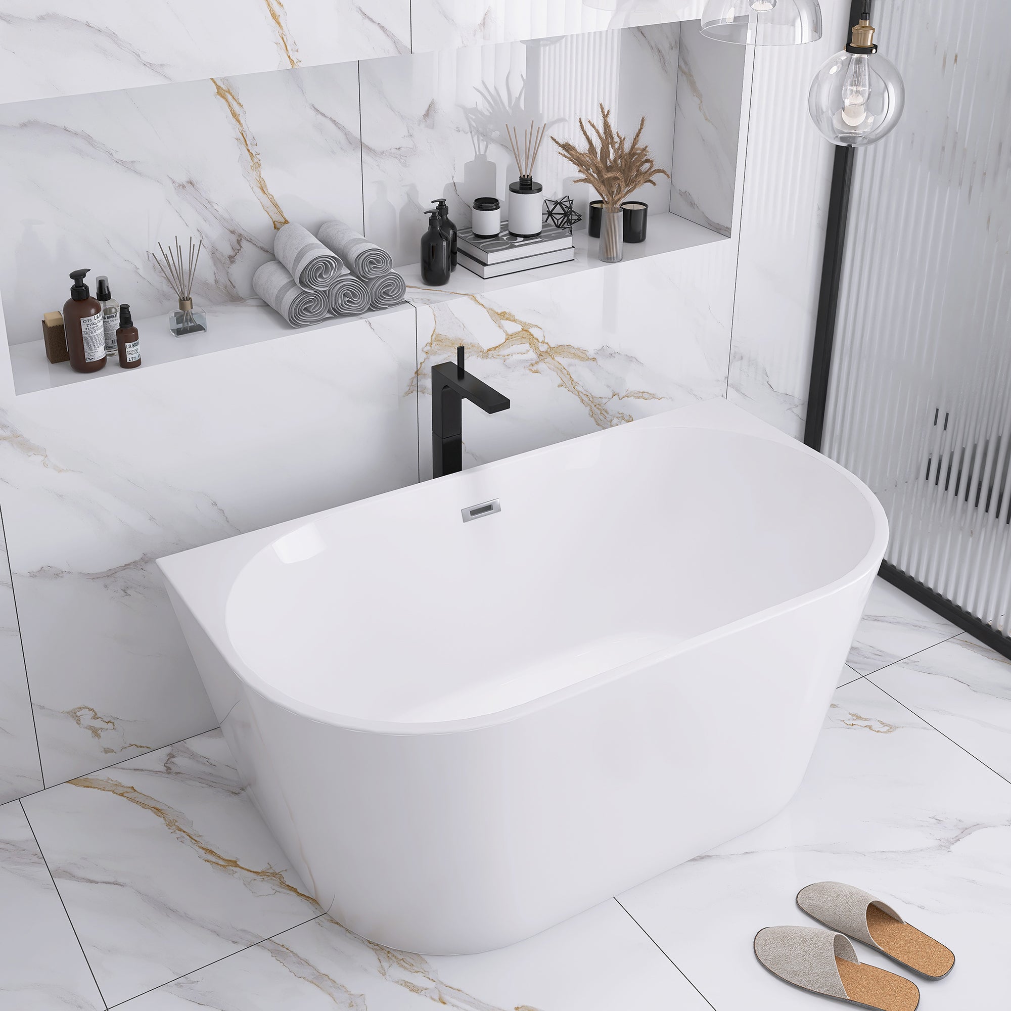 55" x 30" Freestanding Soaking Acrylic Bathtub
