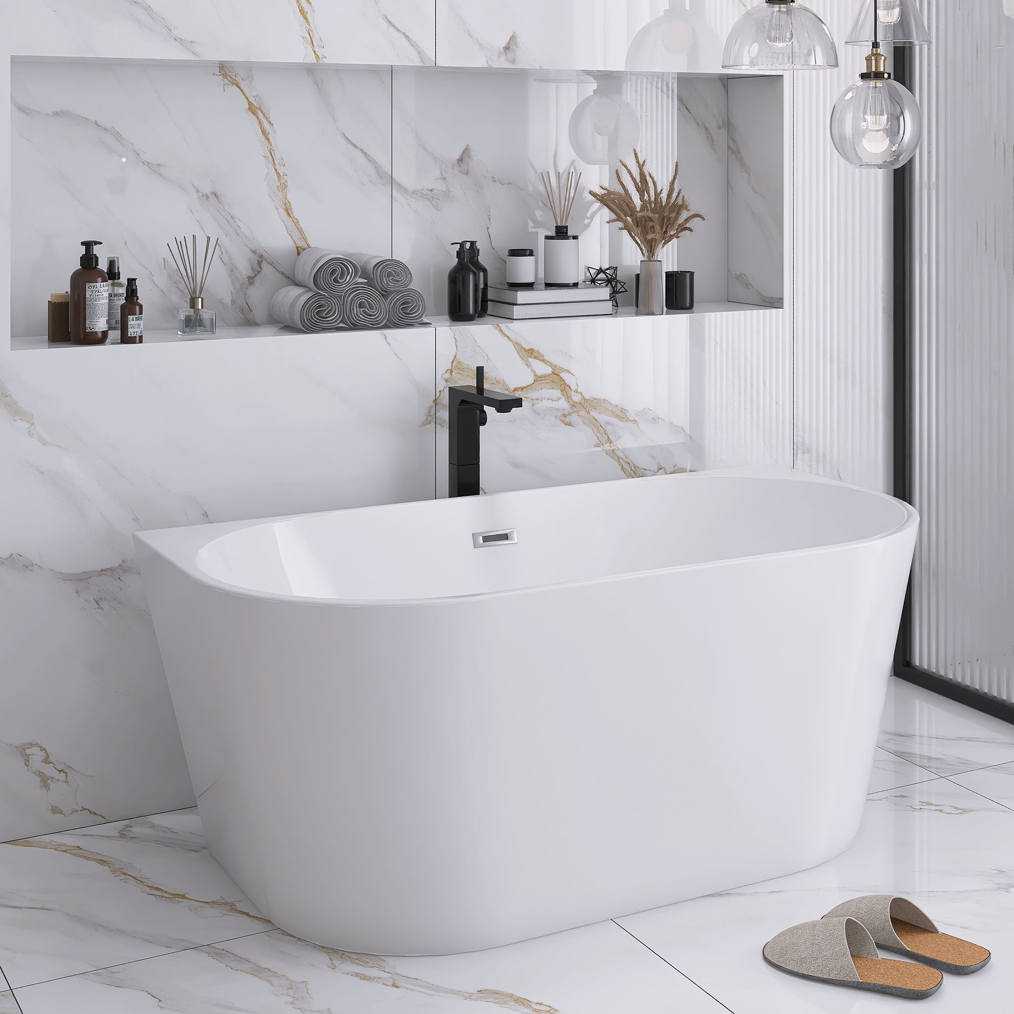 55" x 30" Freestanding Soaking Acrylic Bathtub