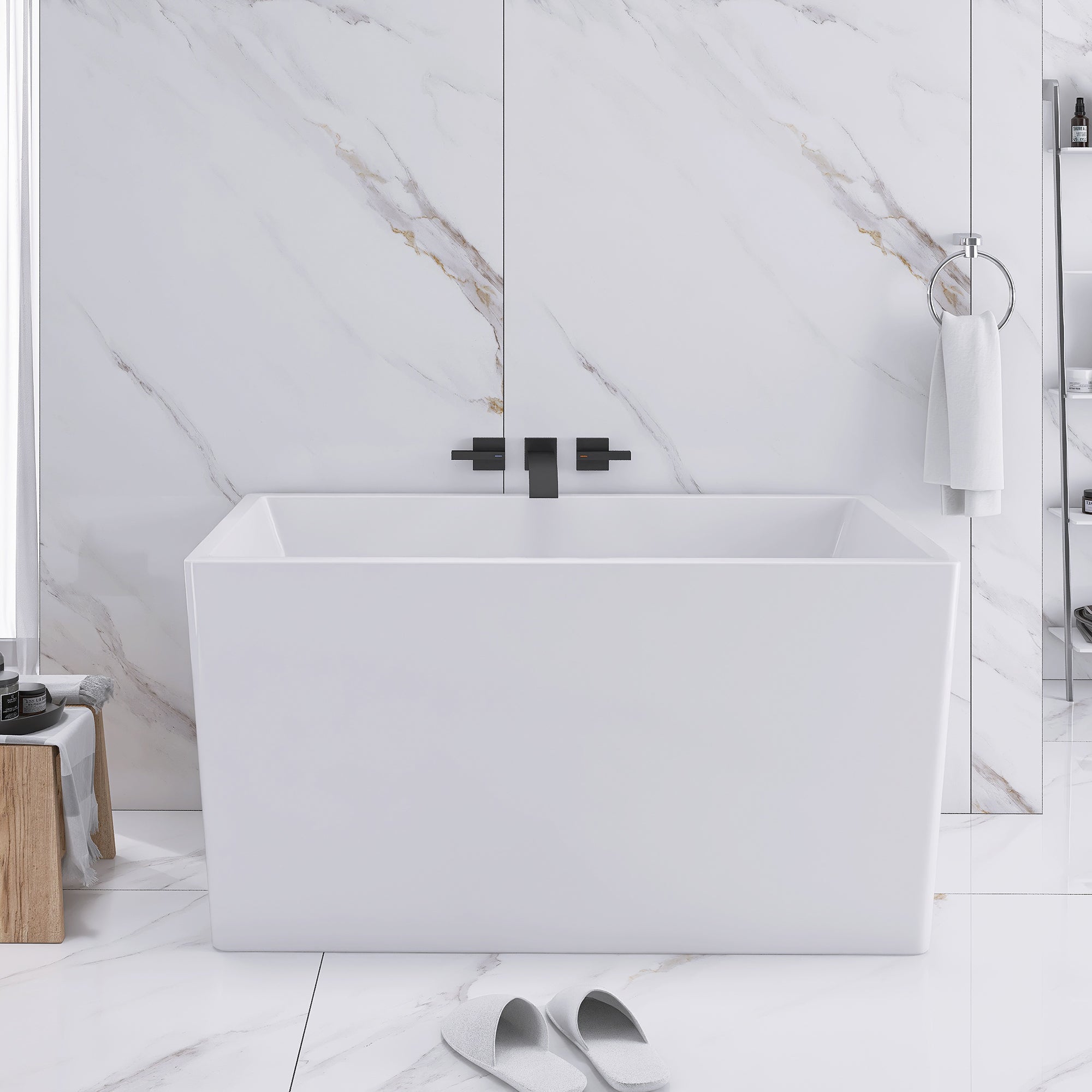 47 in. Acrylic Freestanding Non-Whirlpool Bathtub in White with Seat