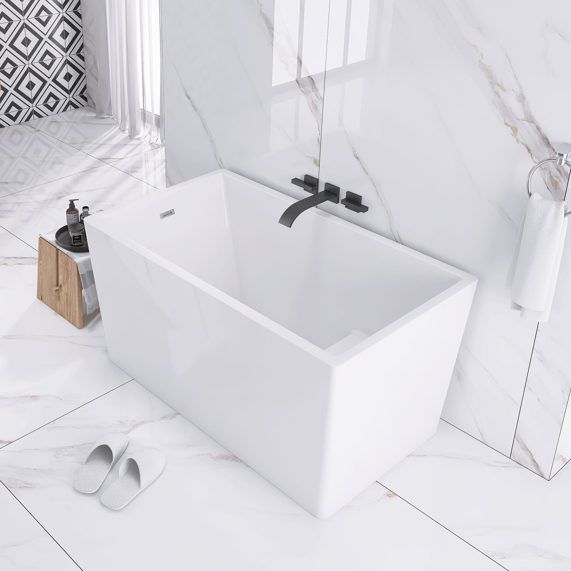 47 in. Acrylic Freestanding Non-Whirlpool Bathtub in White with Seat