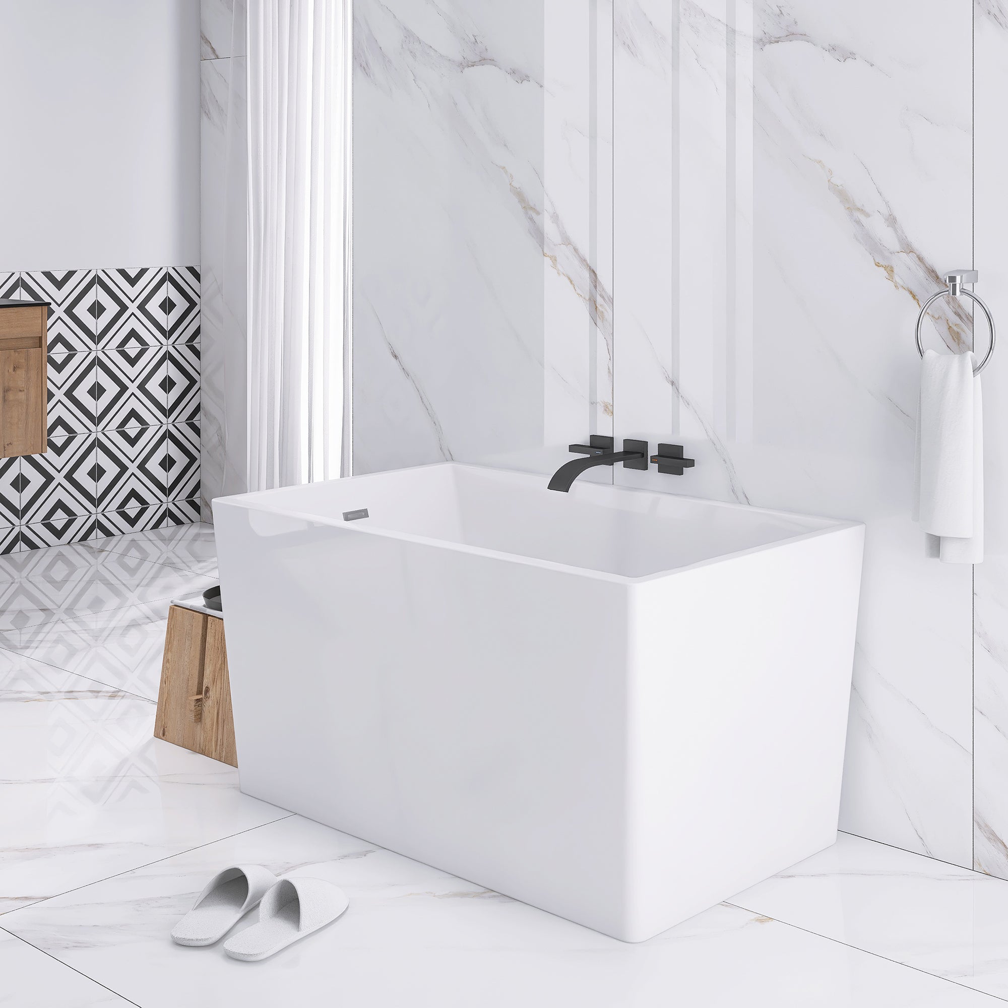 47 in. Acrylic Freestanding Non-Whirlpool Bathtub in White with Seat