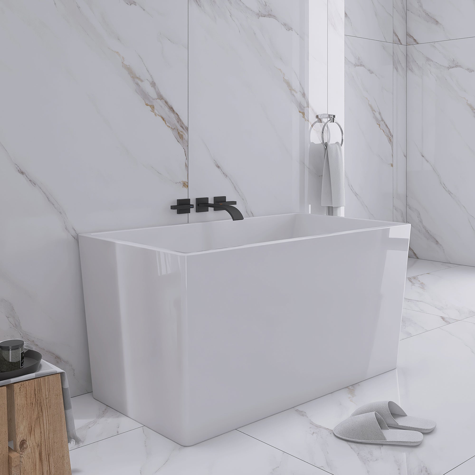 47 in. Acrylic Freestanding Non-Whirlpool Bathtub in White with Seat