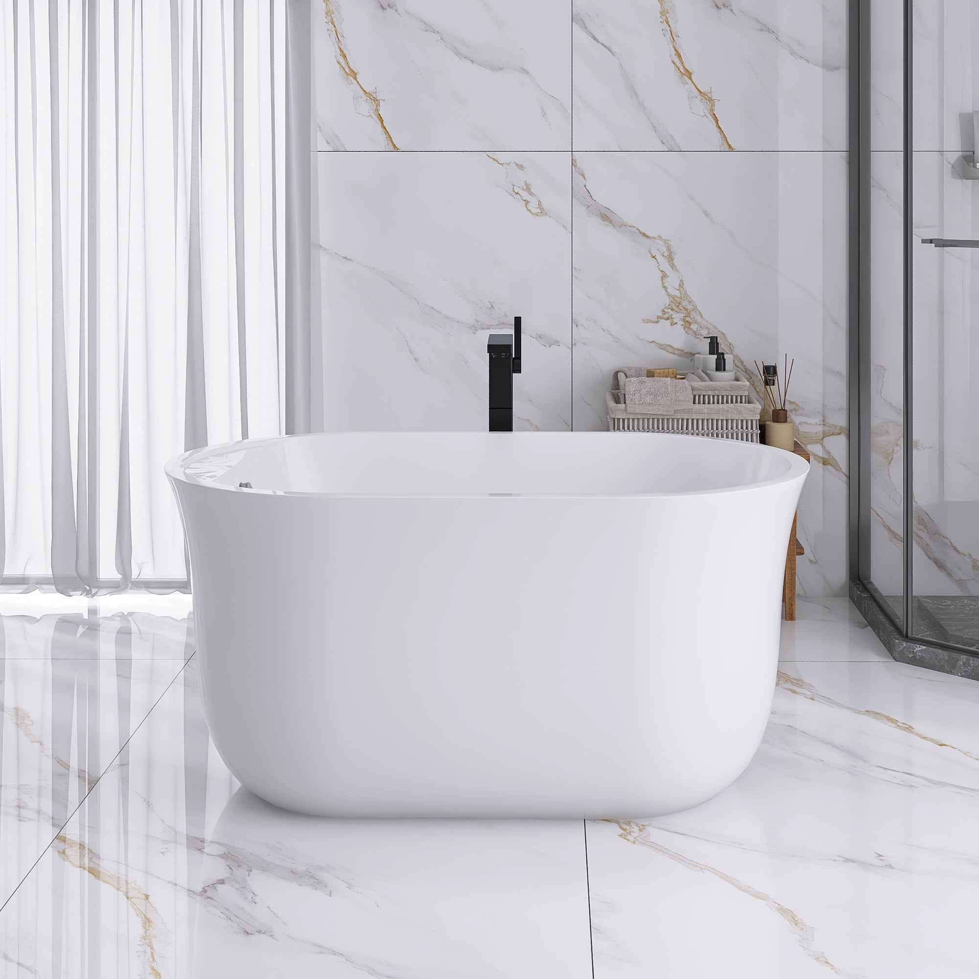 47 in. Acrylic Freestanding Non-Whirlpool Bathtub in White