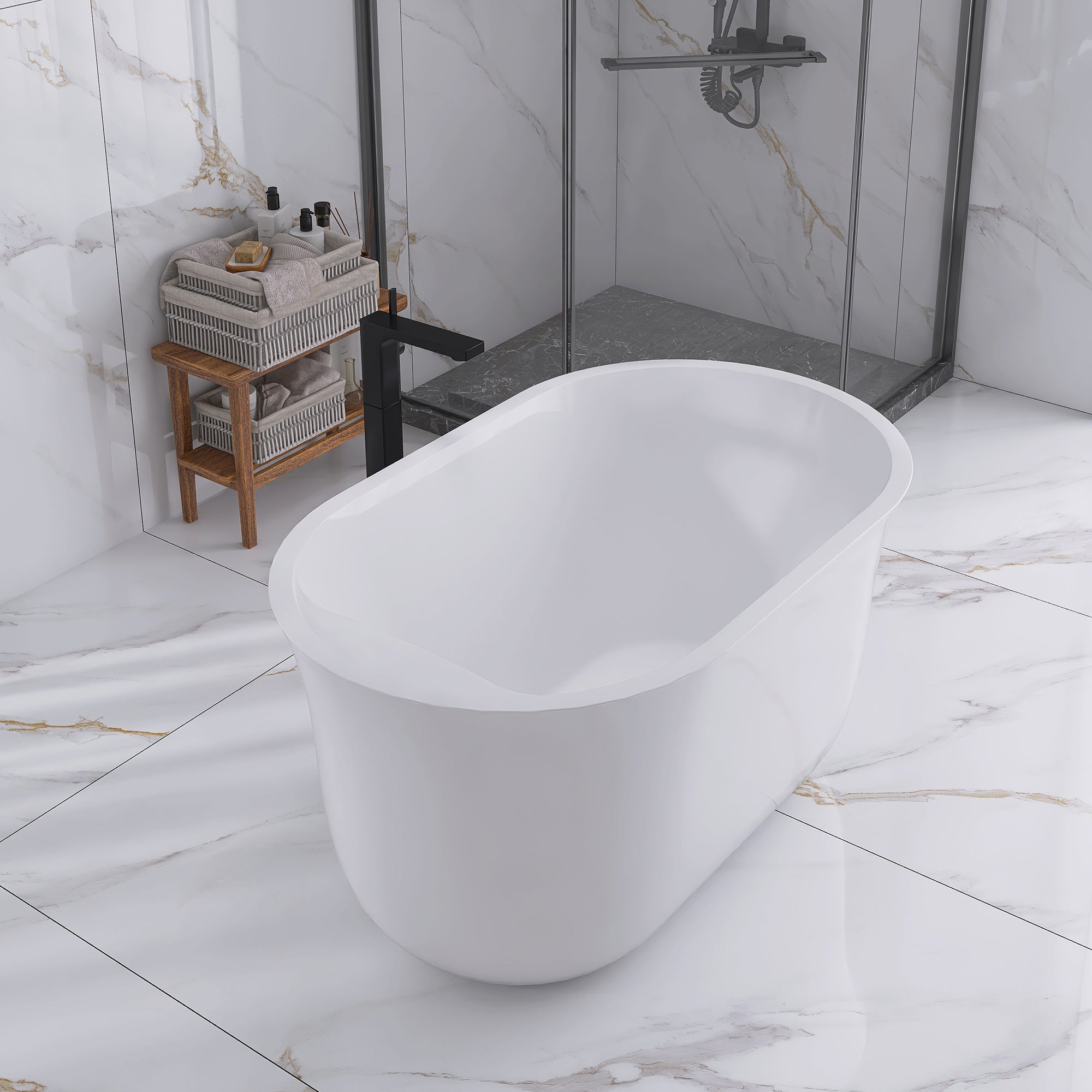 47 in. Acrylic Freestanding Non-Whirlpool Bathtub in White