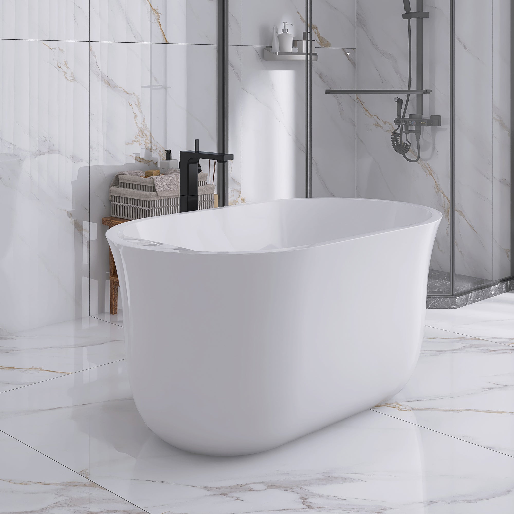 47 in. Acrylic Freestanding Non-Whirlpool Bathtub in White