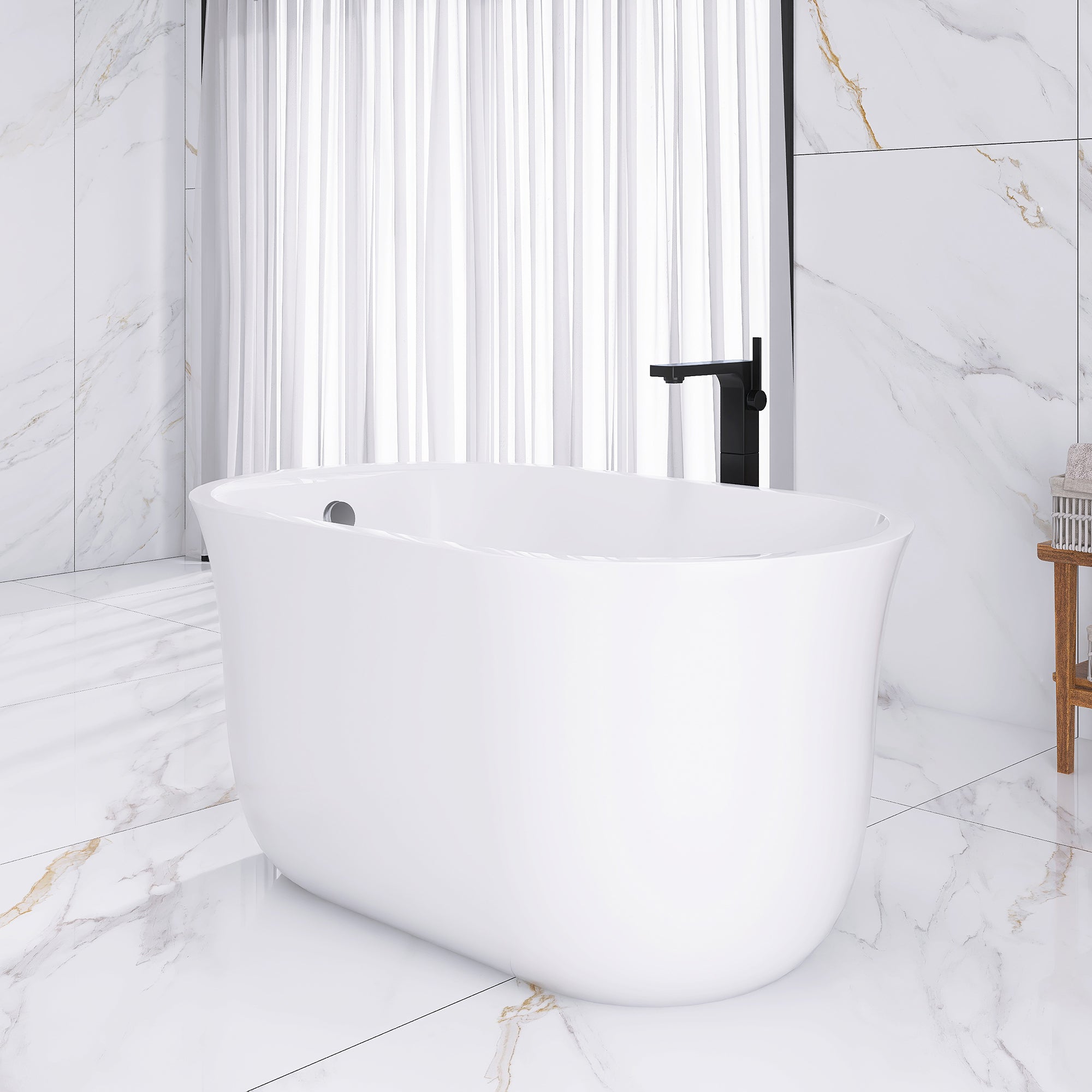 47 in. Acrylic Freestanding Non-Whirlpool Bathtub in White