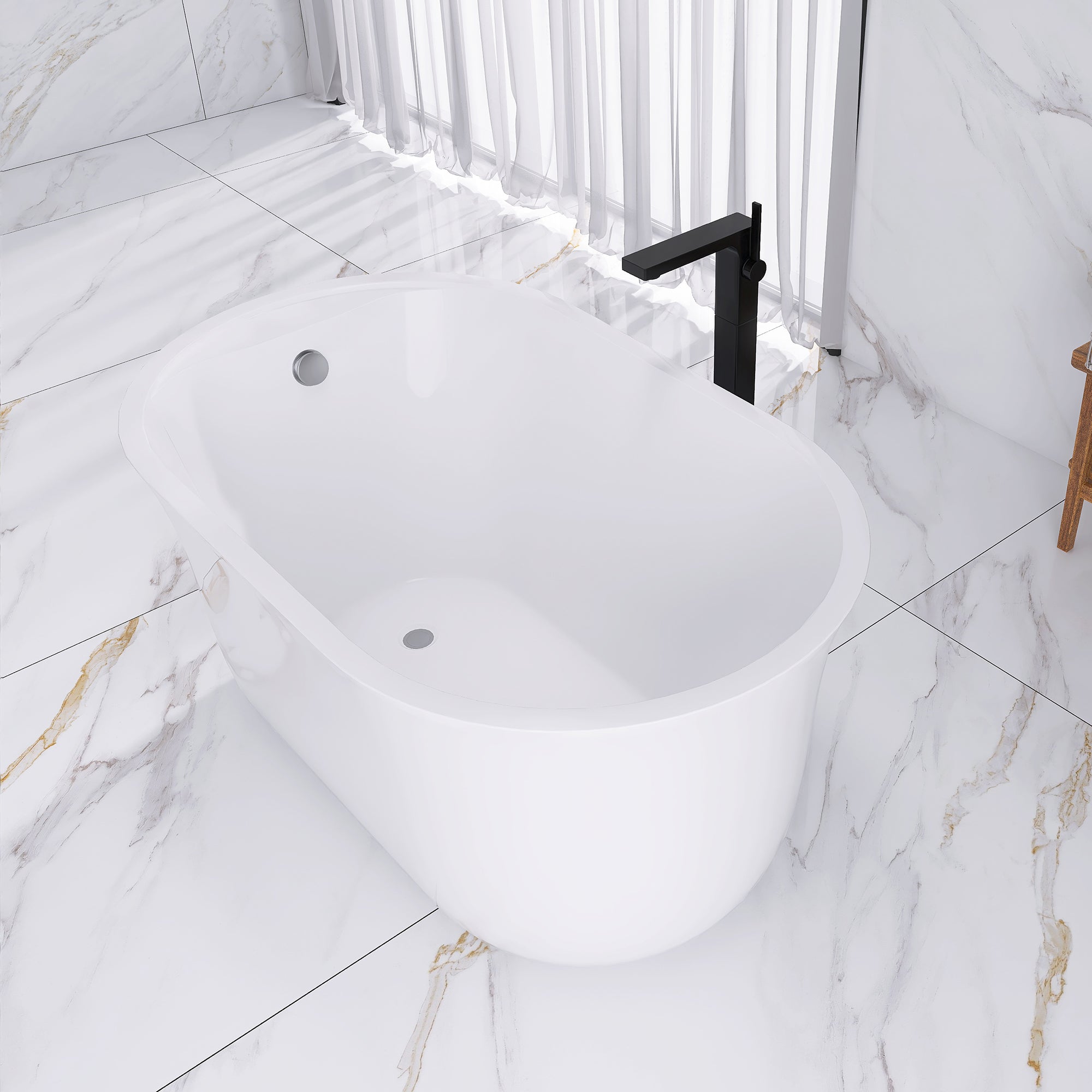 47 in. Acrylic Freestanding Non-Whirlpool Bathtub in White