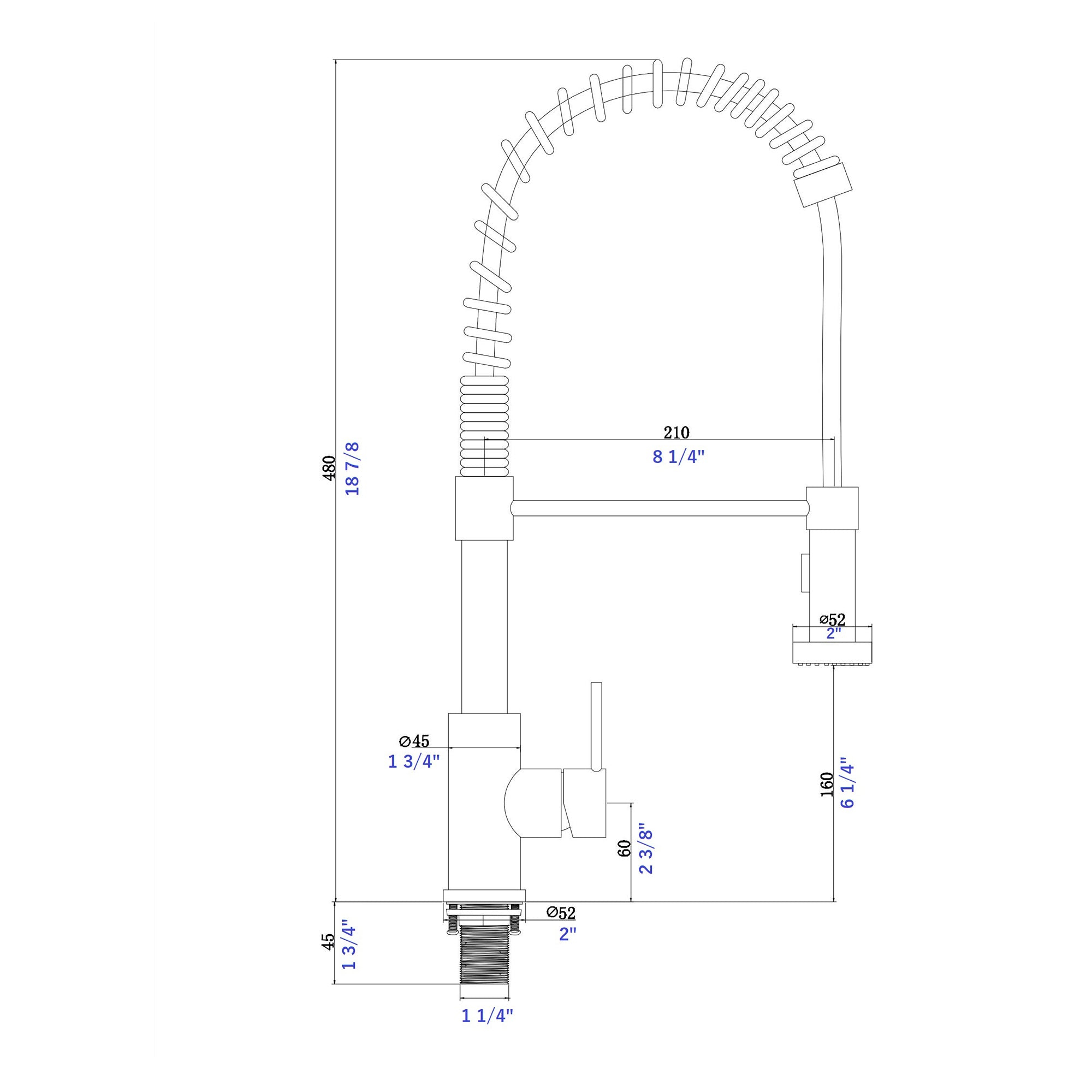 Single Handle Deck Mounted Spring Neck Pull Down Kitchen Faucet