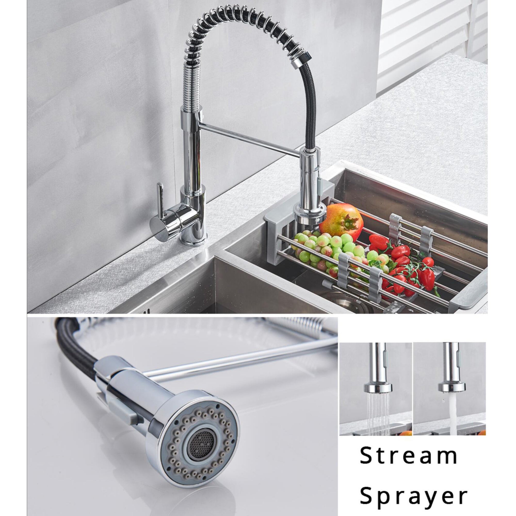 Single Handle Deck Mounted Spring Neck Pull Down Kitchen Faucet