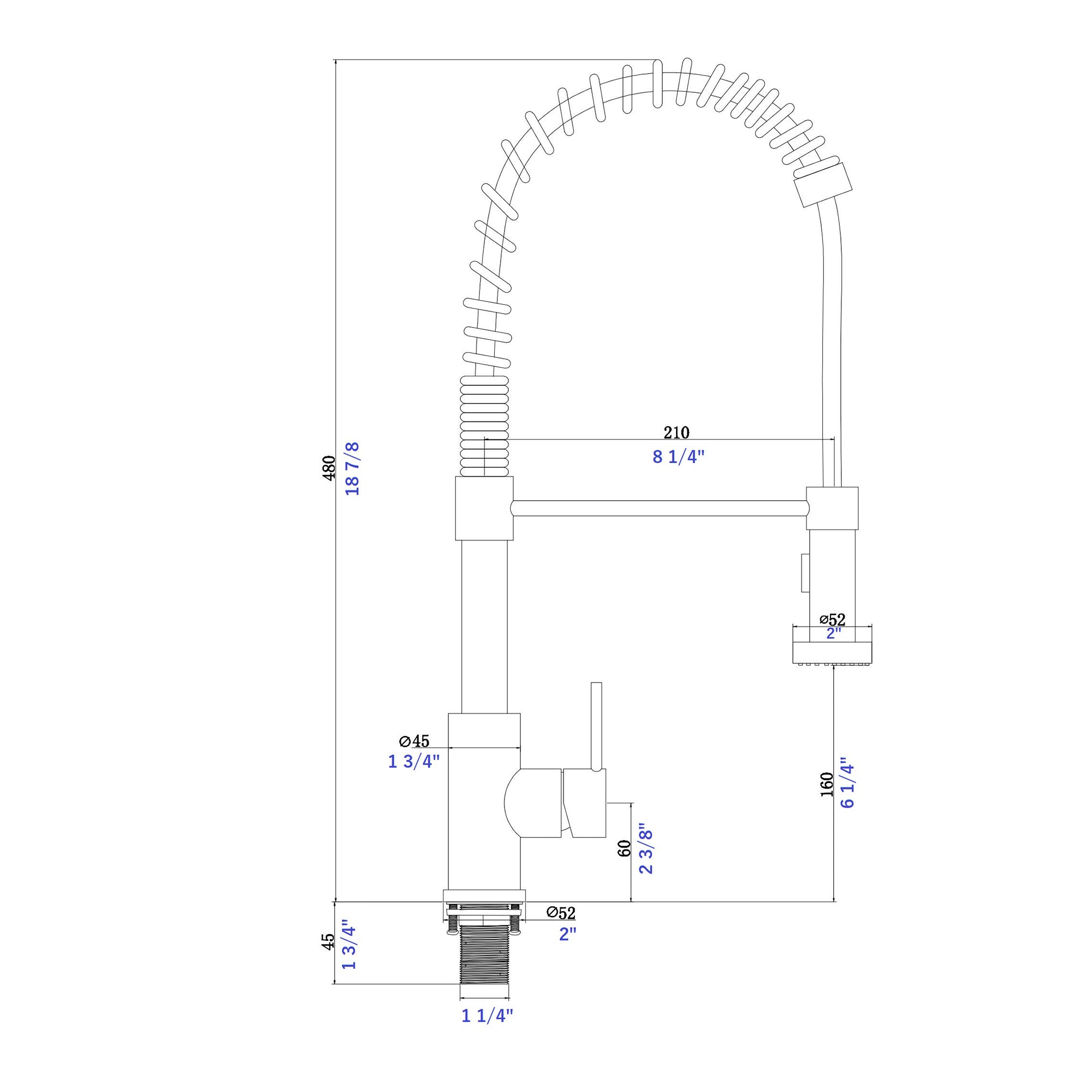 Single Handle Deck Mounted Spring Neck Pull Down Kitchen Faucet